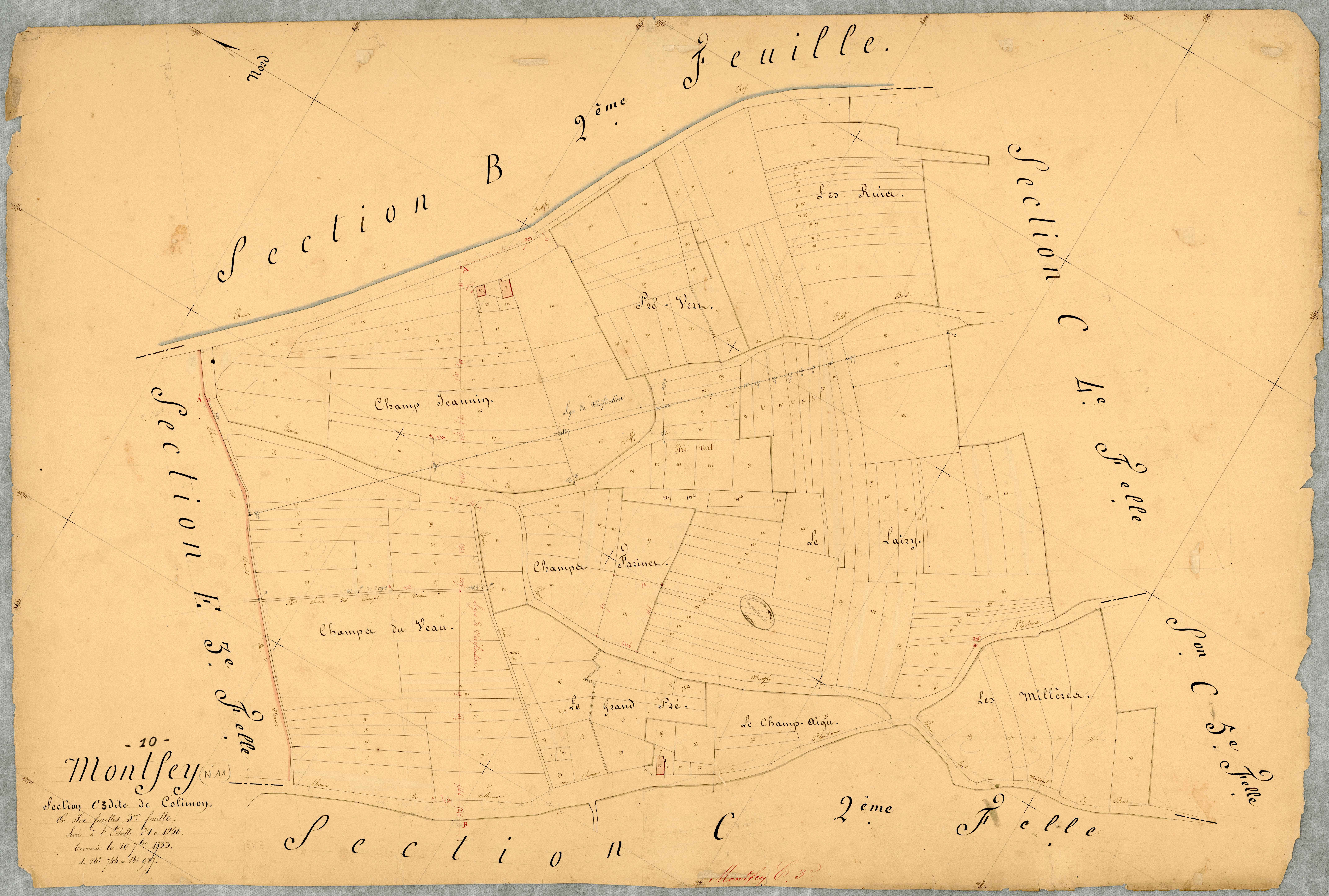 Montfey, section C dite de Colimon, feuille n° 3, parcelles n°744-927