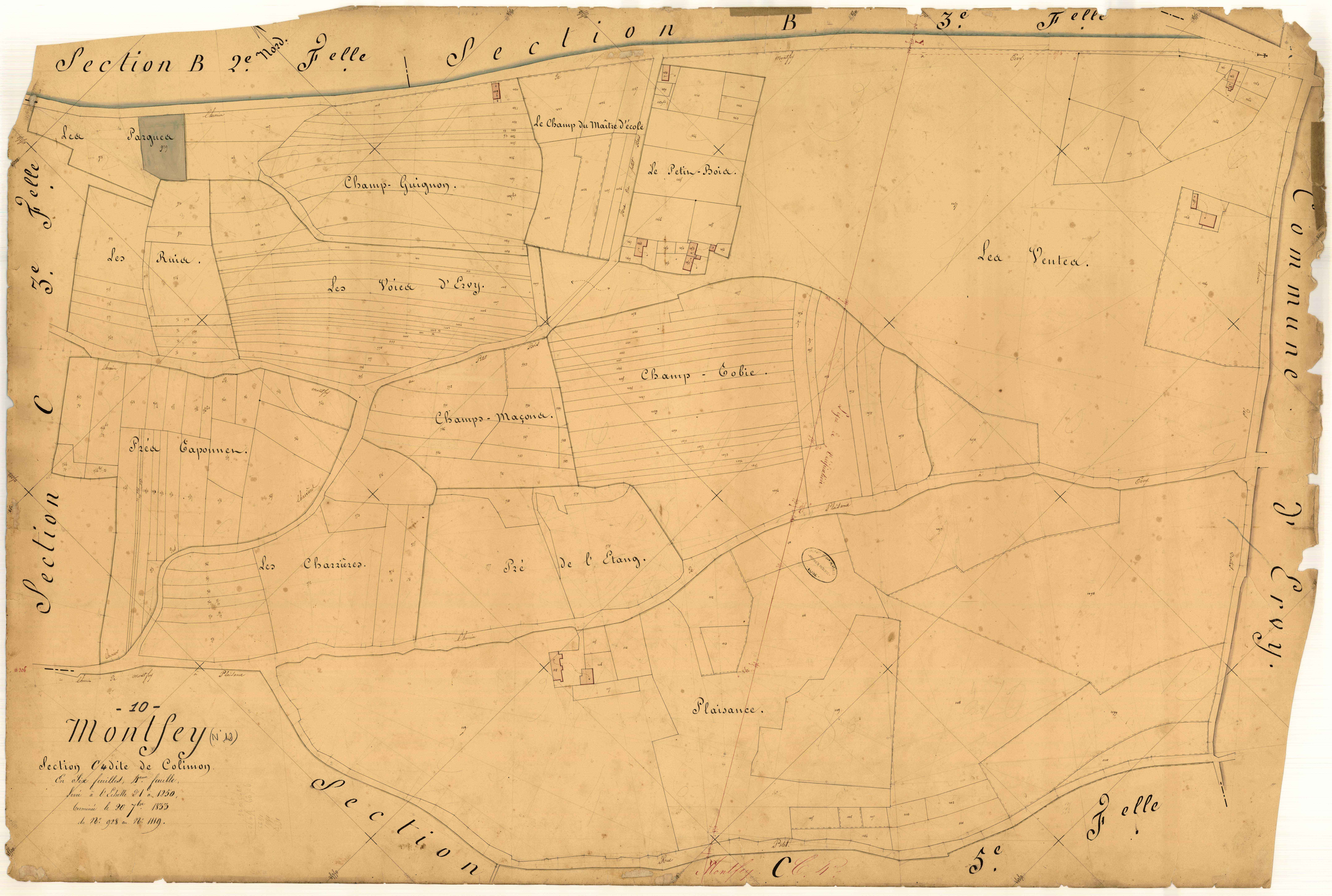 Montfey, section C dite de Colimon, feuille n° 4, parcelles n°928-1119