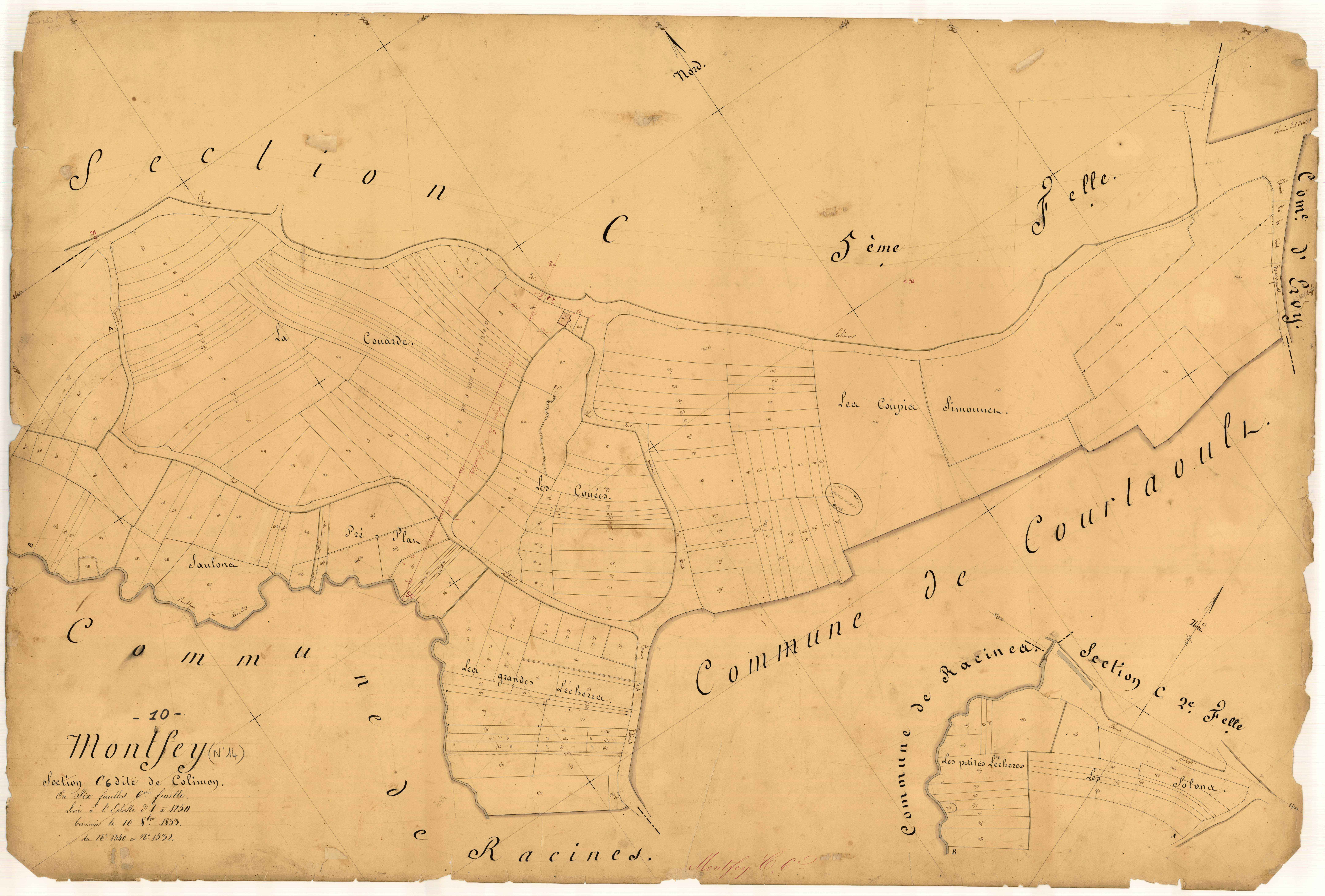 Montfey, section C dite de Colimon, feuille n° 6, parcelles n°1340-1532