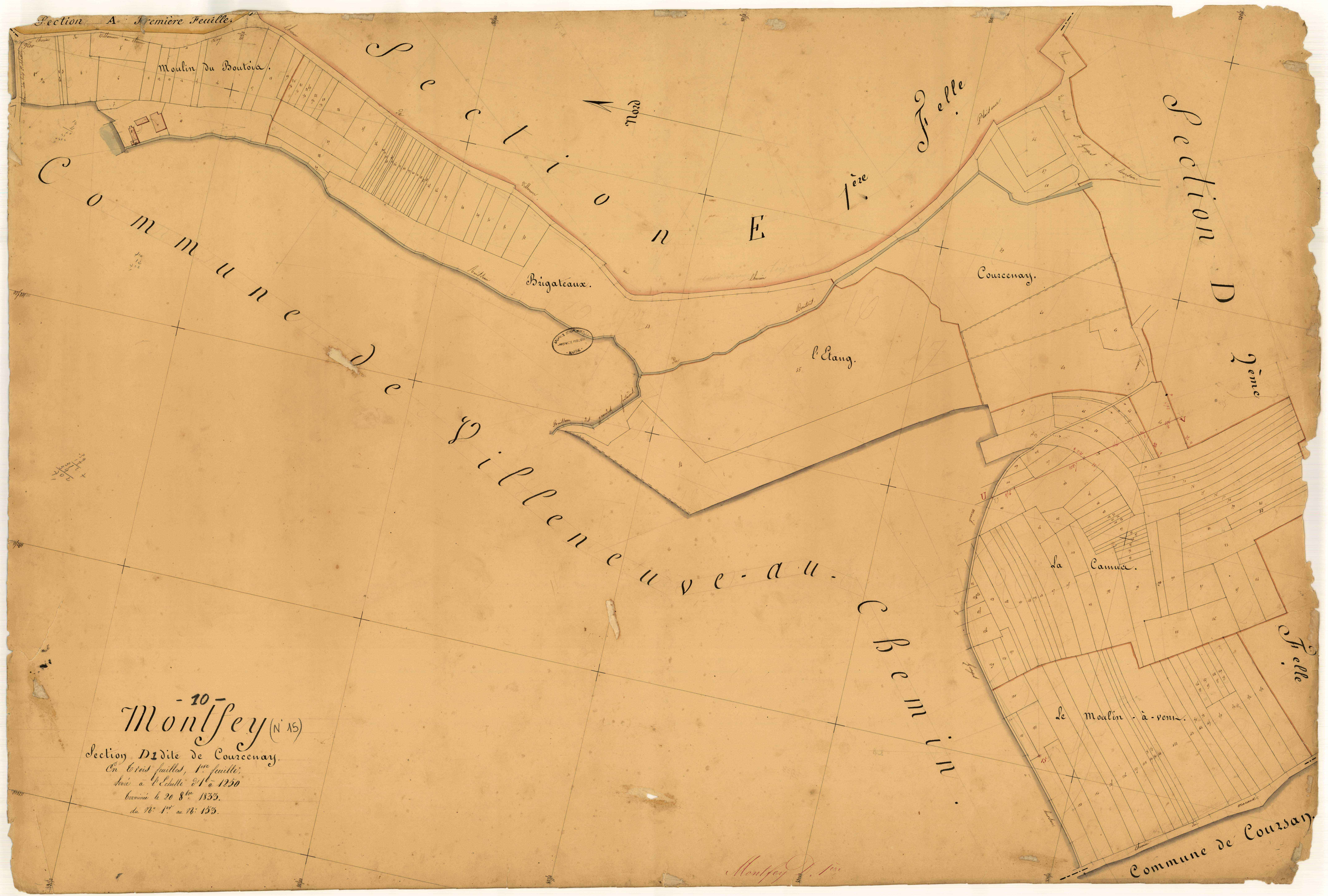 Montfey, section D dite de Courcenay, feuille n° 1, parcelles n°1-153