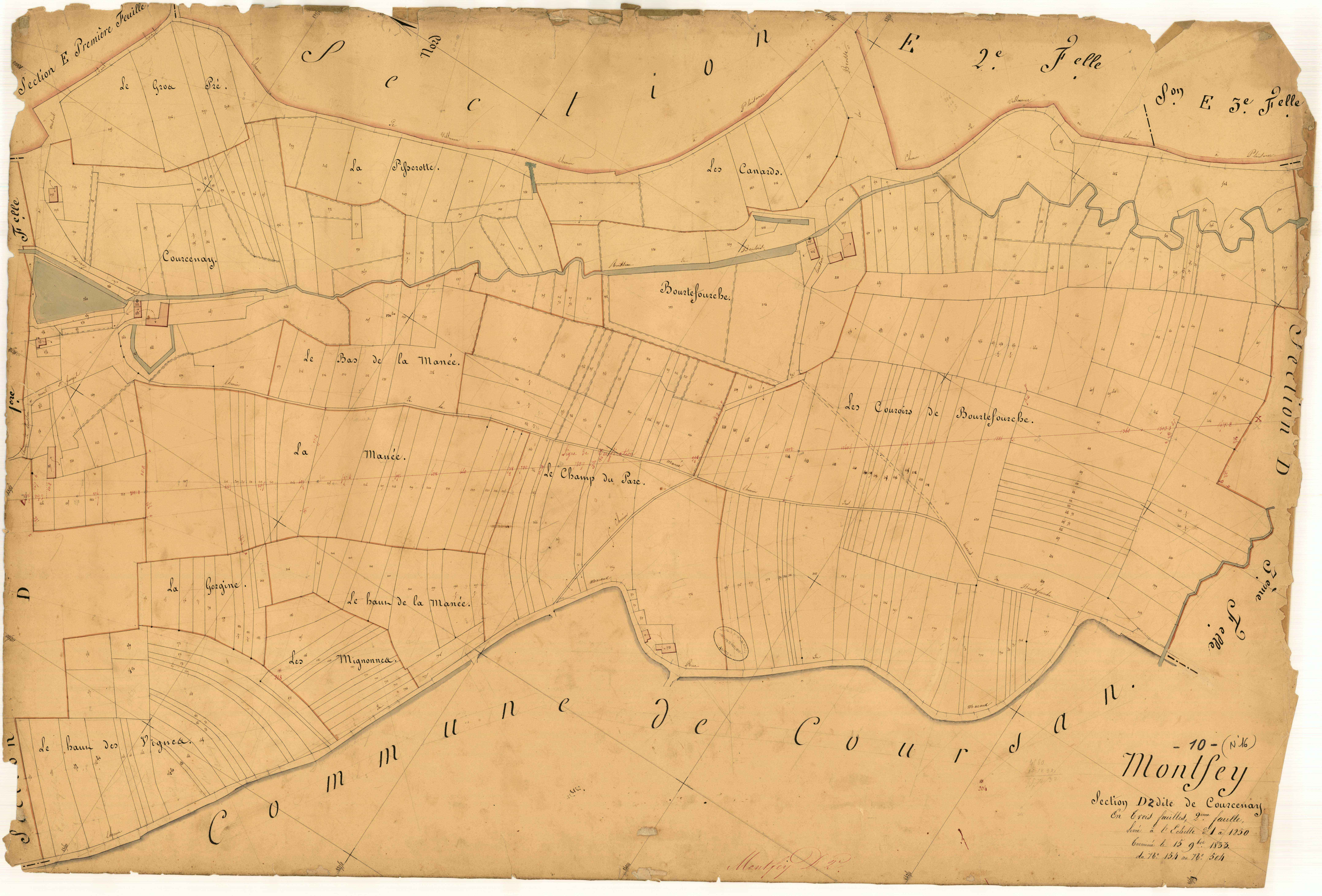 Montfey, section D dite de Courcenay, feuille n° 2, parcelles n°154-504