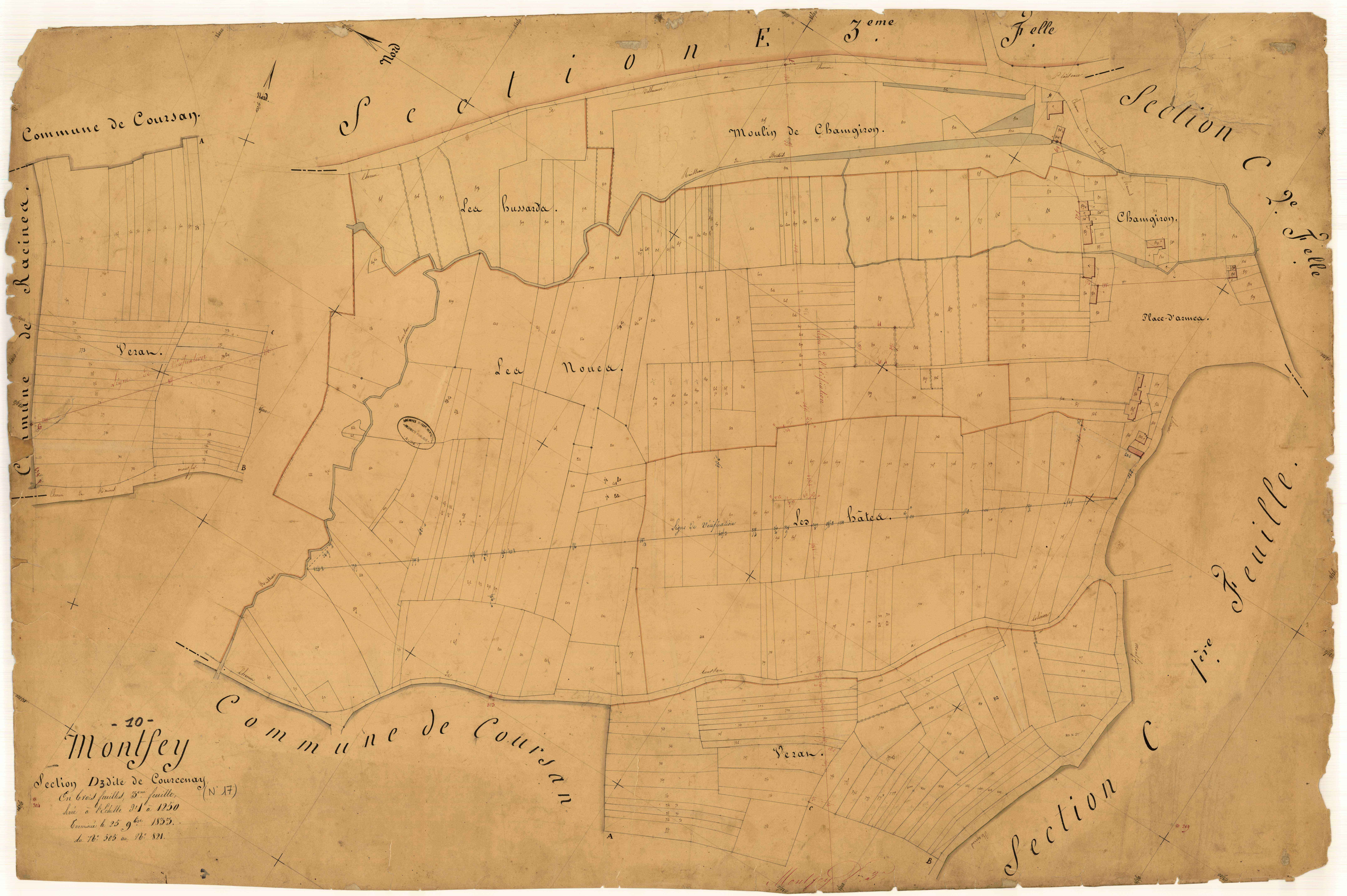 Montfey, section D dite de Courcenay, feuille n° 3, parcelles n°505-821