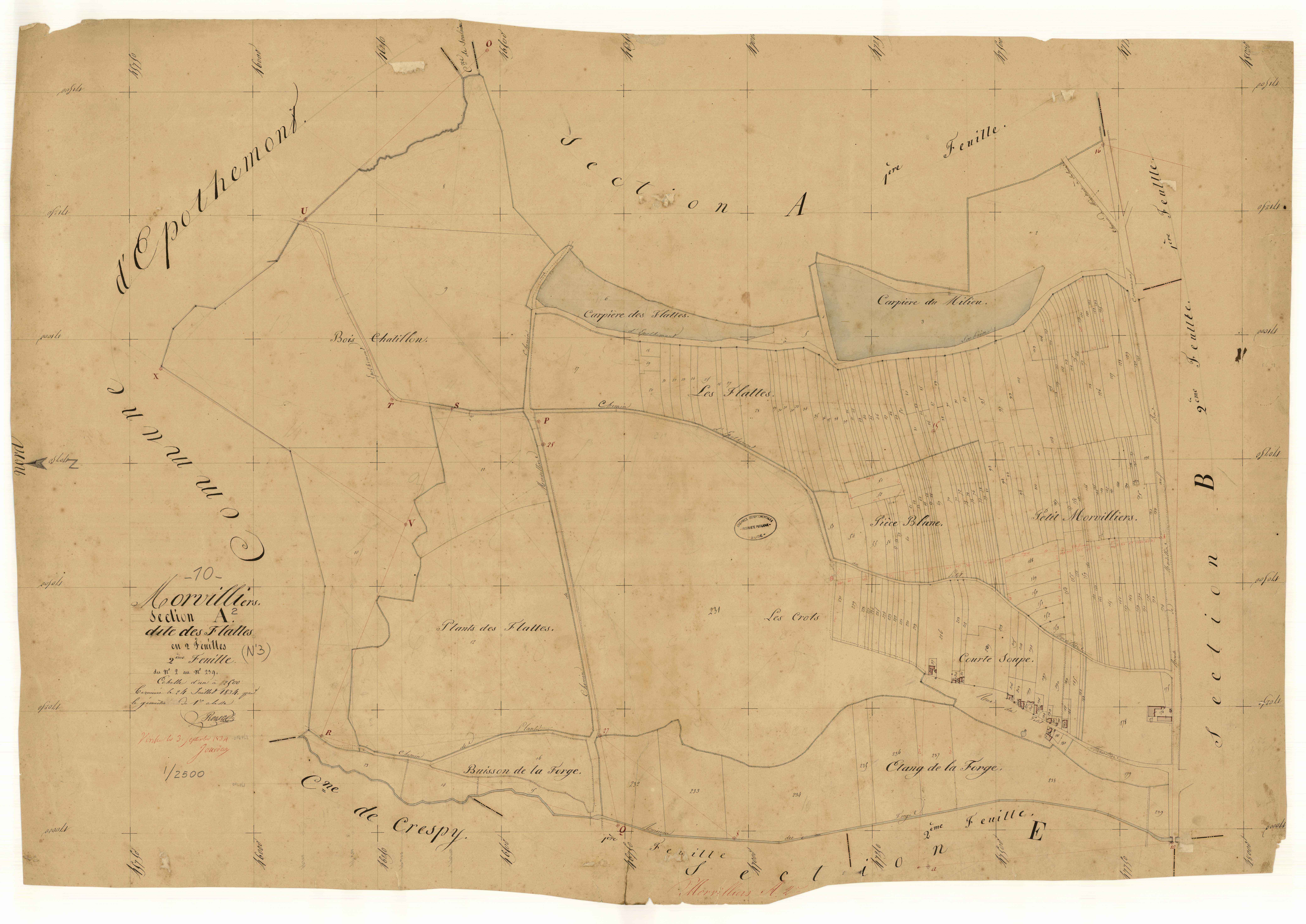 Morvilliers, section A dite des Flattes, feuille n° 2, parcelles n°2-239