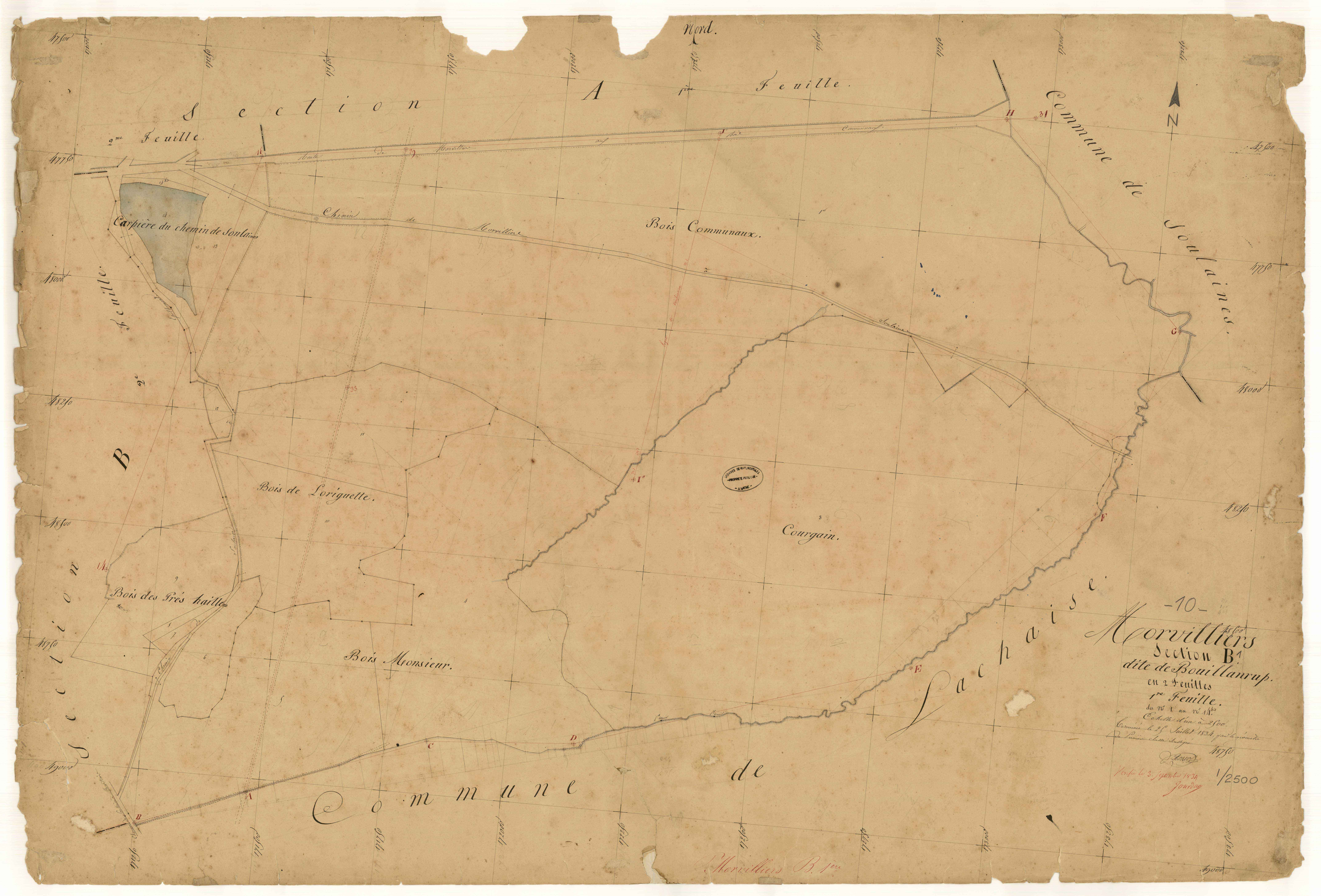 Morvilliers, section B dite de Bouillanru, feuille n° 1, parcelles n°1-14 bis