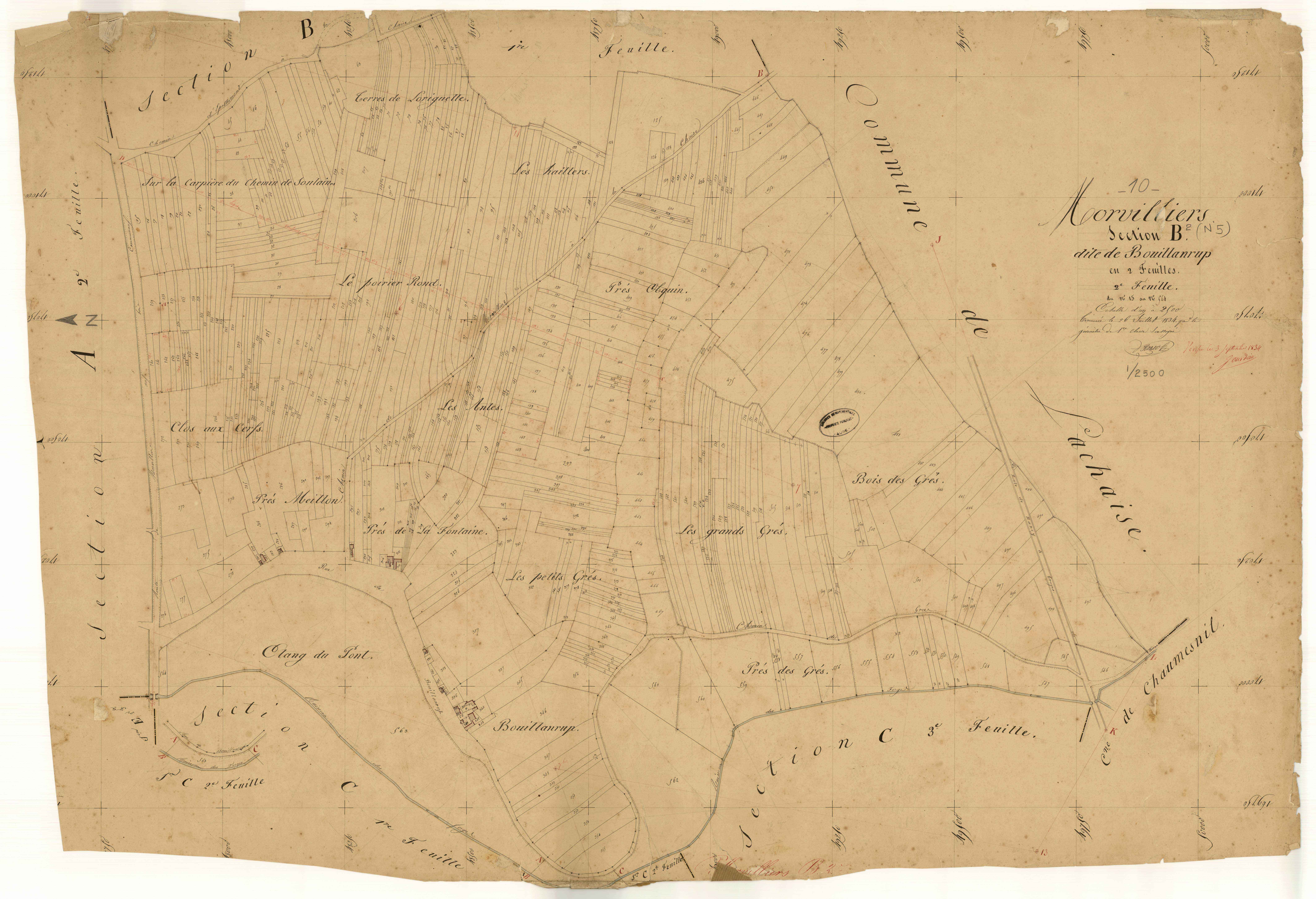 Morvilliers, section B dite de Bouillanru, feuille n° 2, parcelles n°15-564