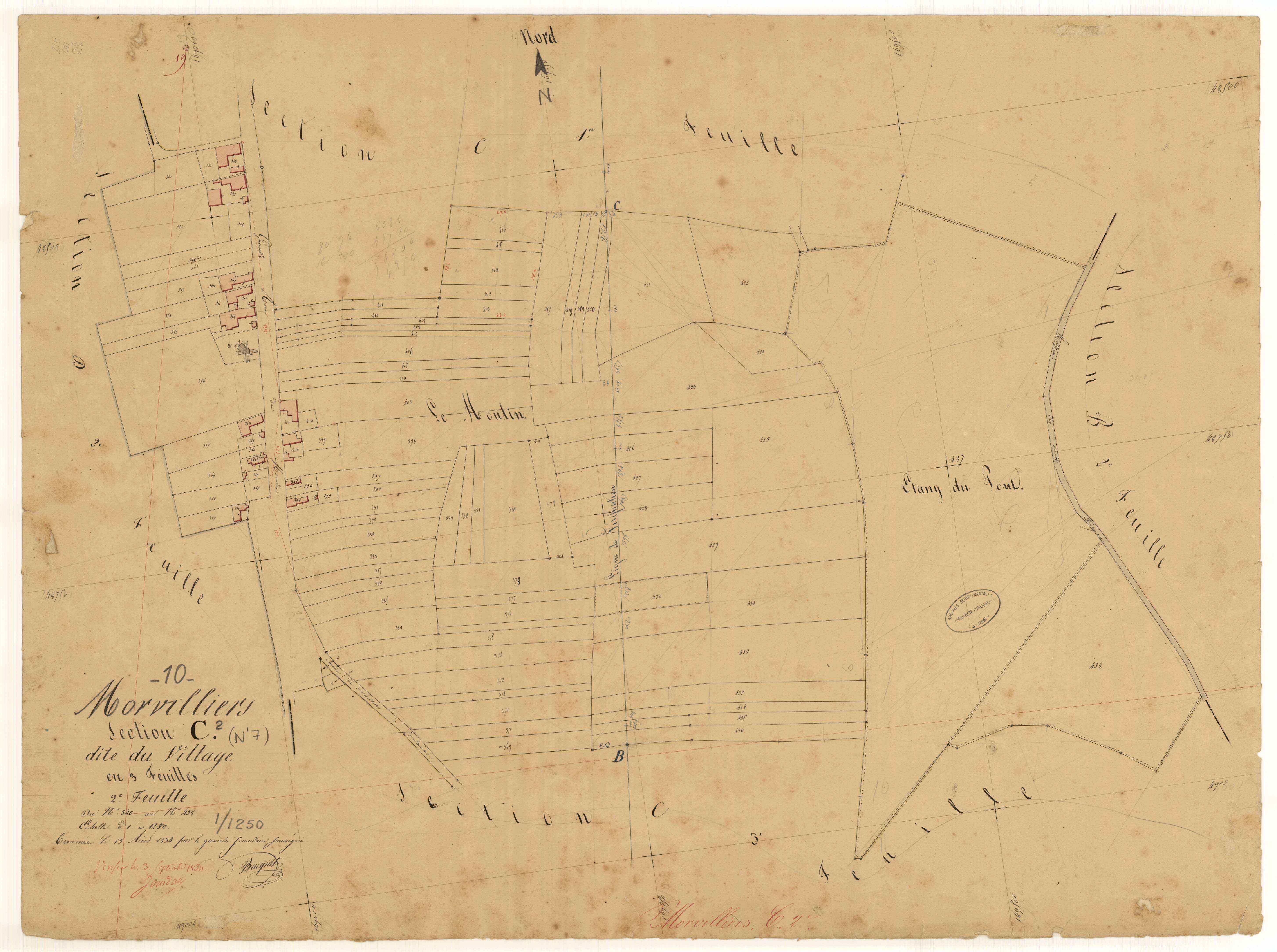 Morvilliers, section C dite du village, feuille n° 2, parcelles n°340-438