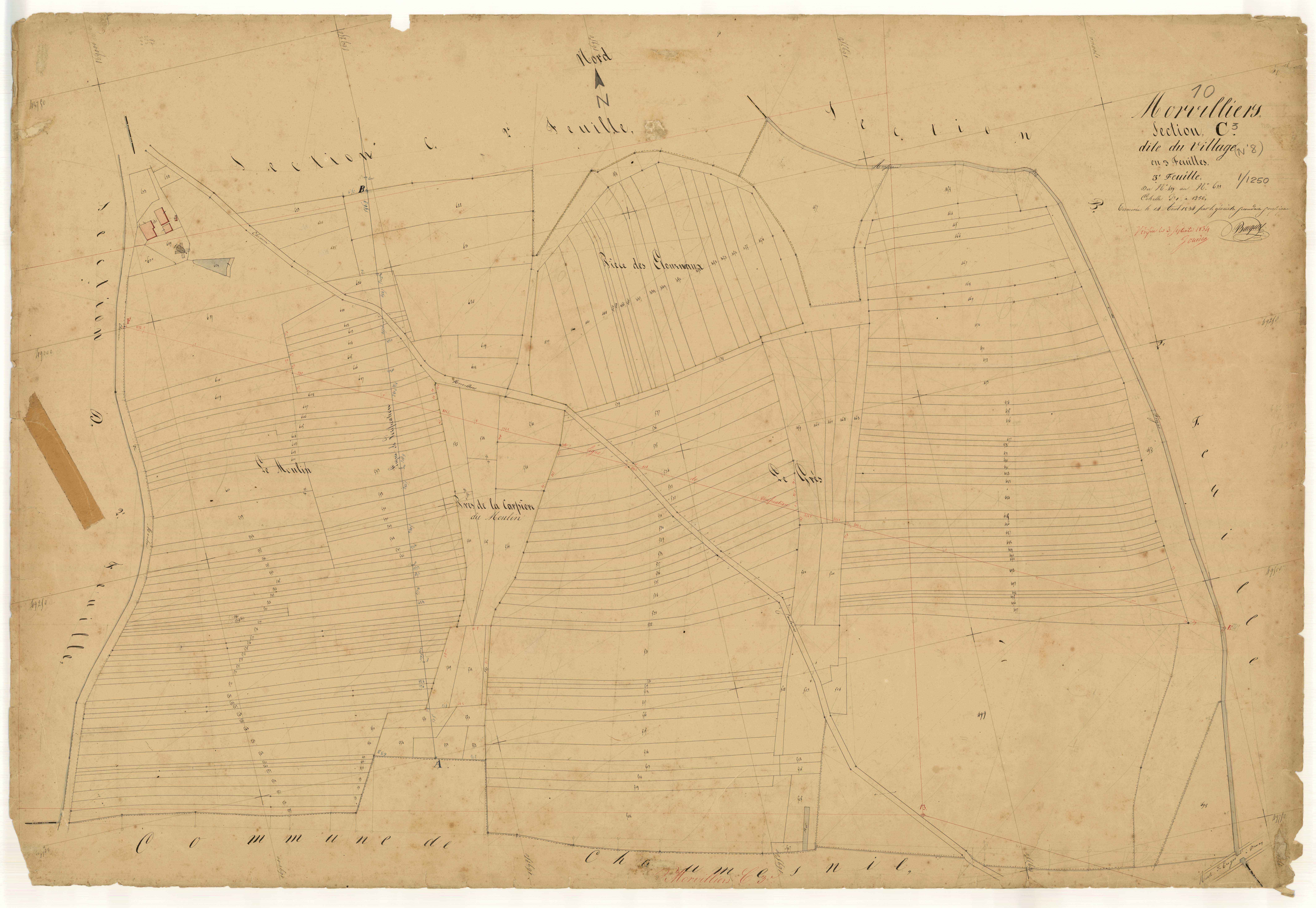 Morvilliers, section C dite du village, feuille n° 3, parcelles n°439-633