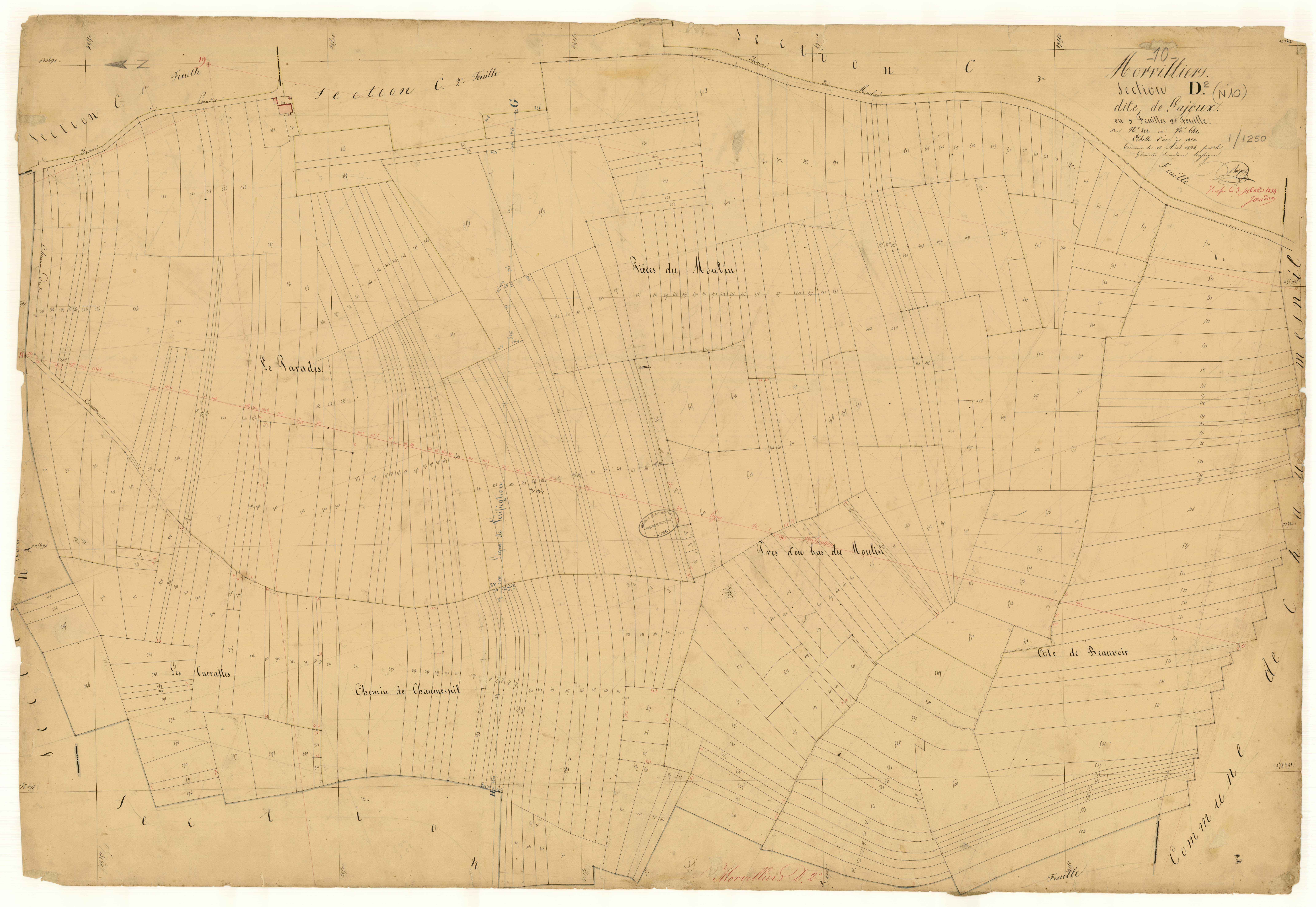 Morvilliers, section D dite de l'Ajoux, feuille n° 2, parcelles n°283-641
