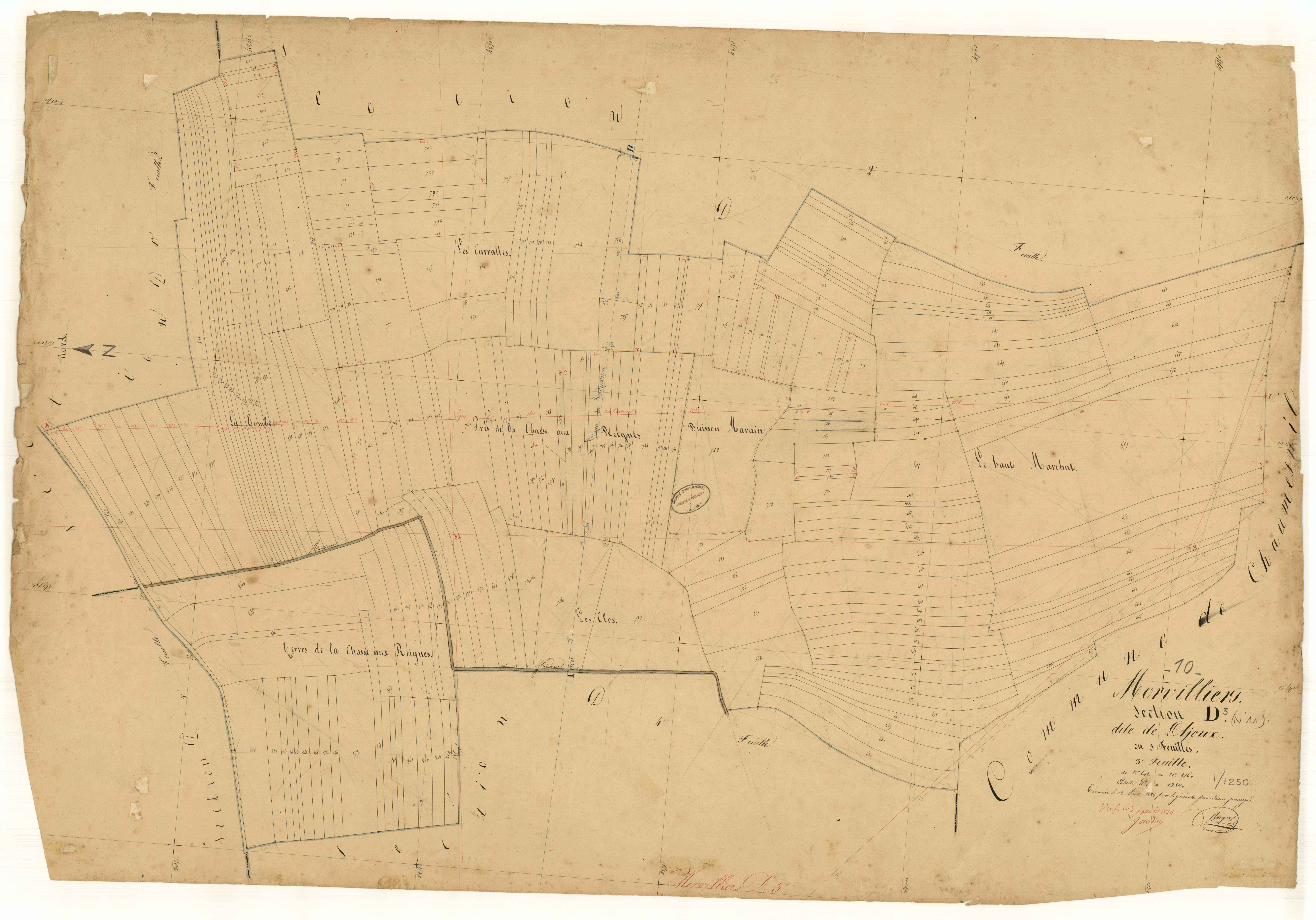 Morvilliers, section D dite de l'Ajoux, feuille n° 3, parcelles n°642-876