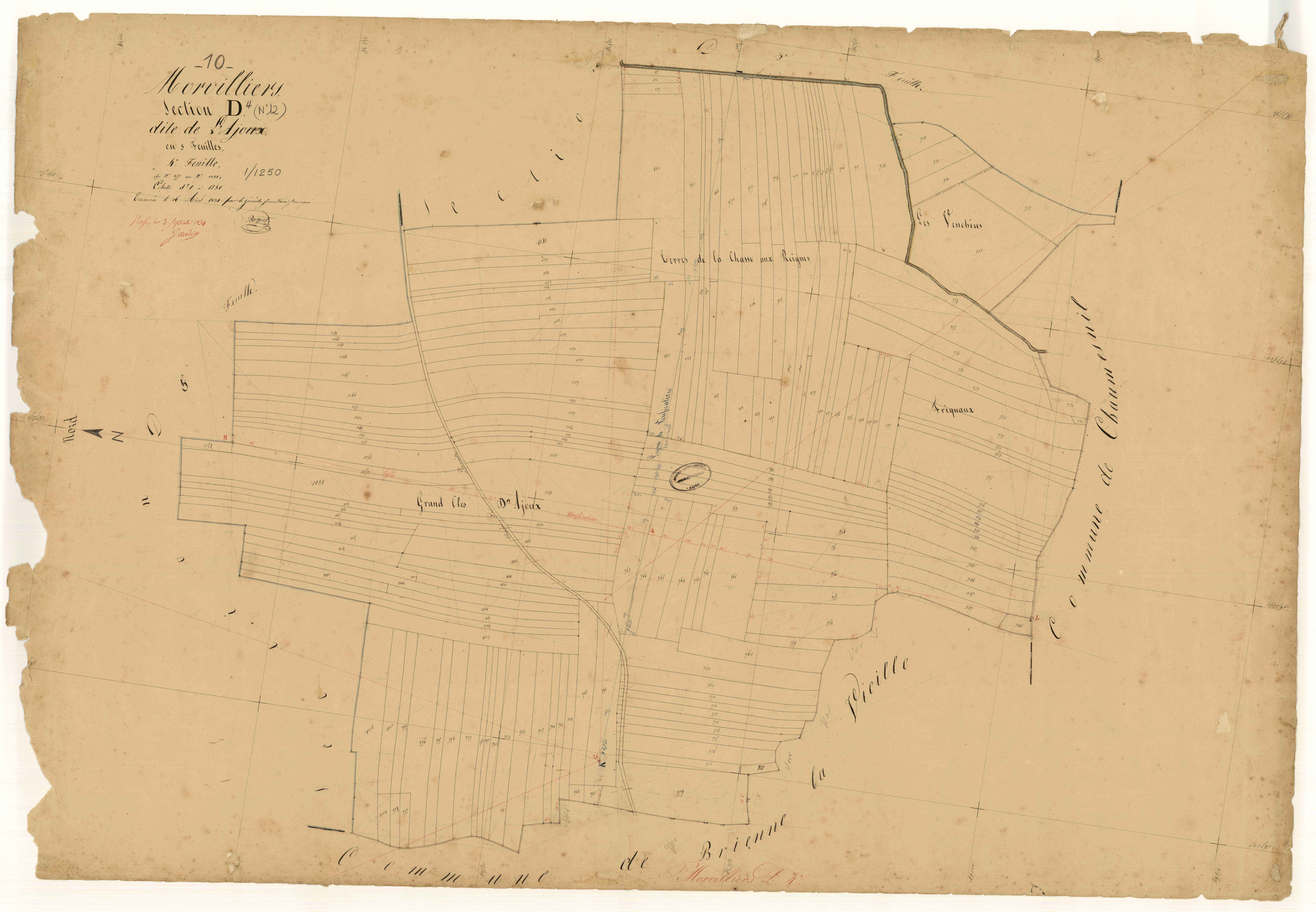 Morvilliers, section D dite de l'Ajoux, feuille n° 4, parcelles n°877-1055