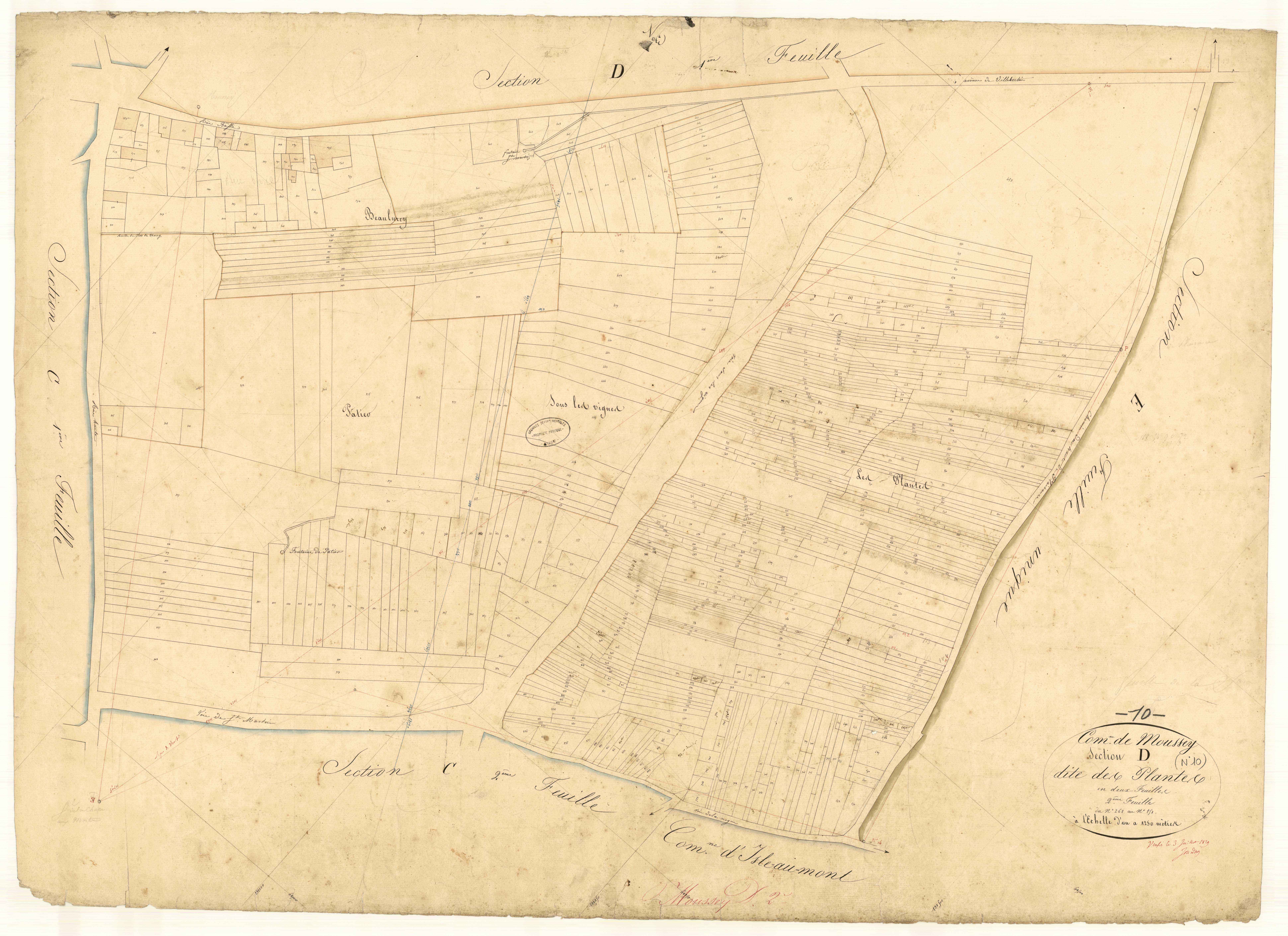 Moussey, section D dite des Plantes, feuille n° 2, parcelles n°268-851