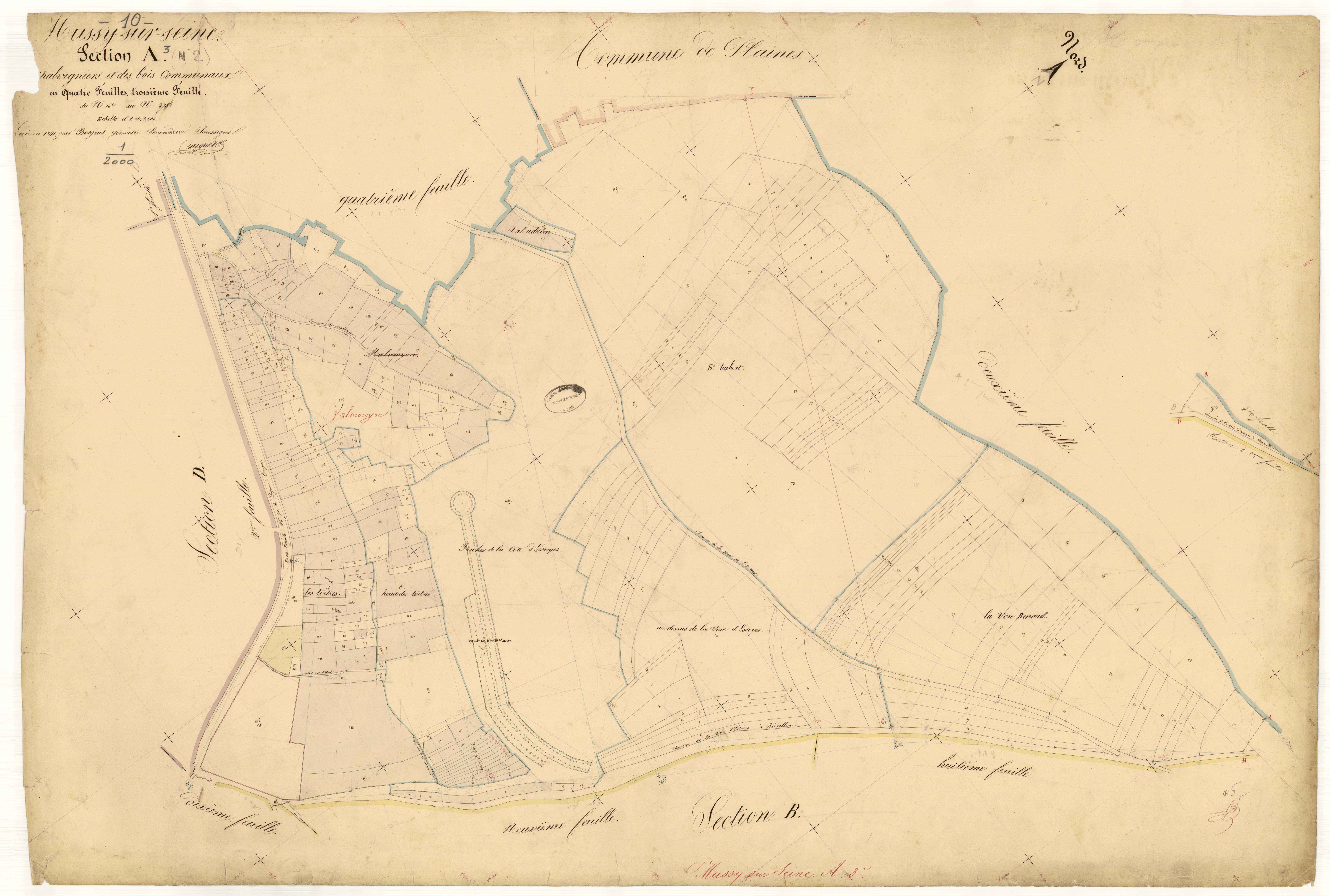 Mussy-sur-Seine, section A dite des Chalvigniers et des bois communaux, feuille n° 3, parcelles n°16 bis-275