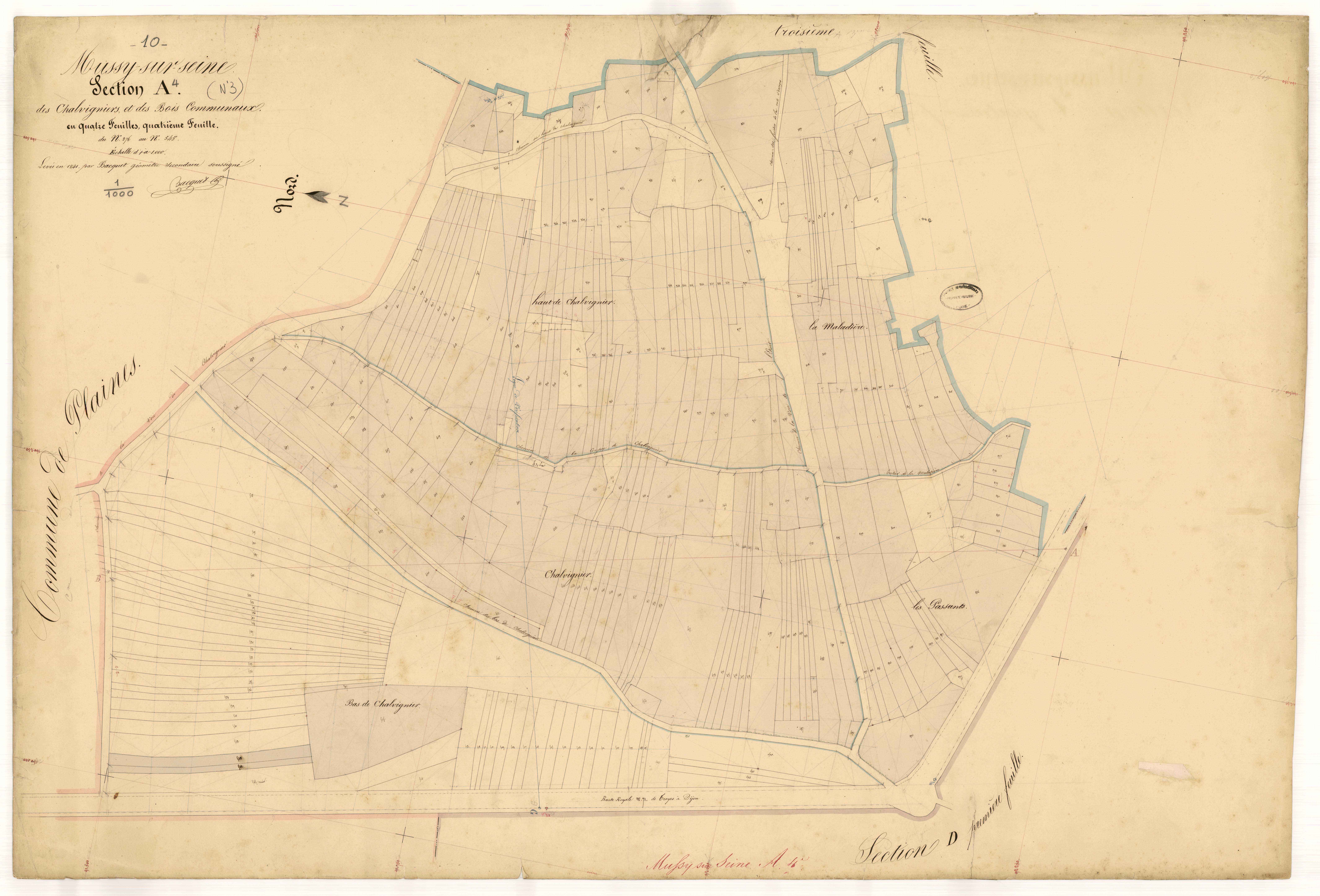 Mussy-sur-Seine, section A dite des Chalvigniers et des bois communaux, feuille n° 4, parcelles n°276-545