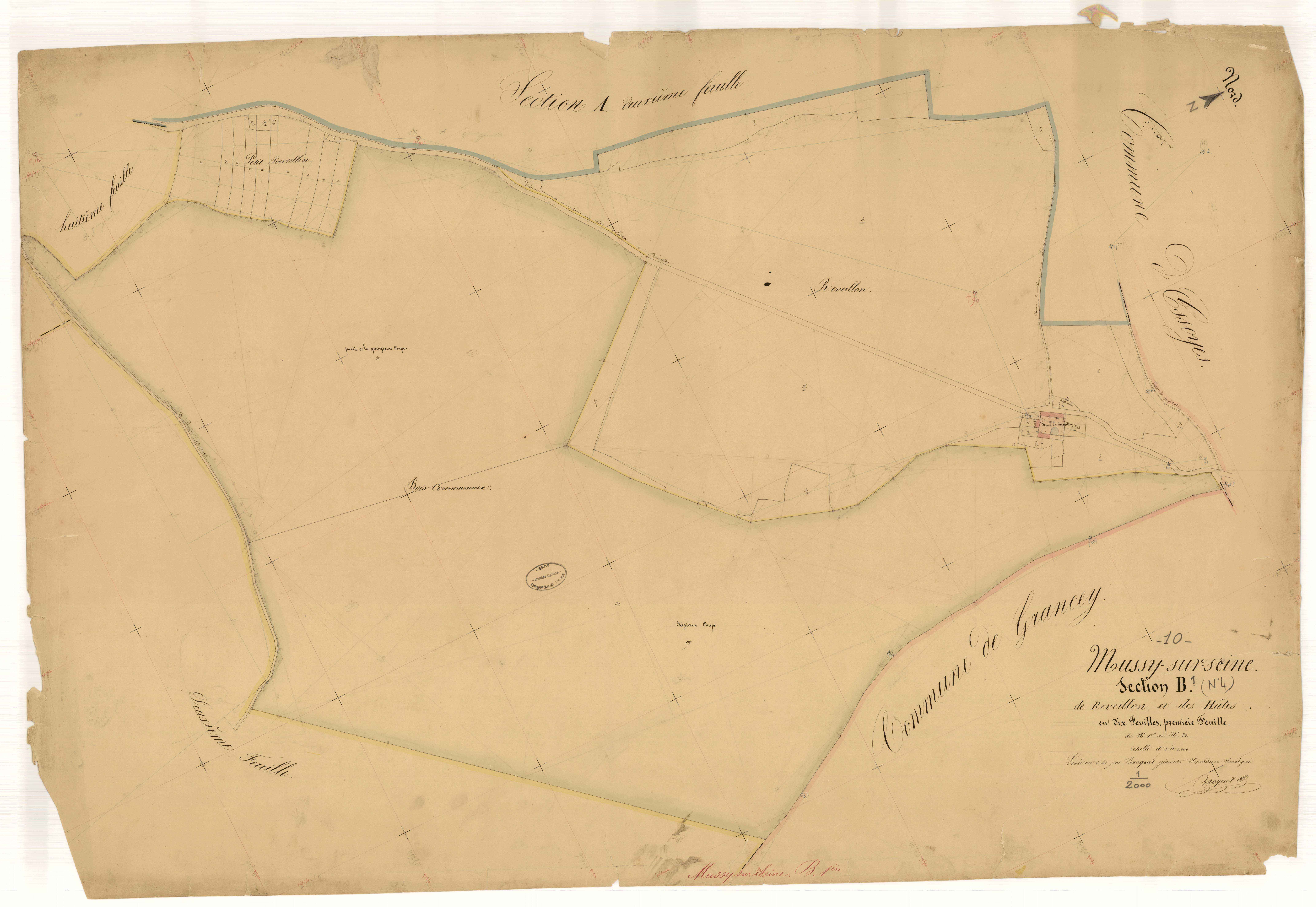 Mussy-sur-Seine, section B dite de Réveillon et des Hôtes, feuille n° 1, parcelles n°1-33