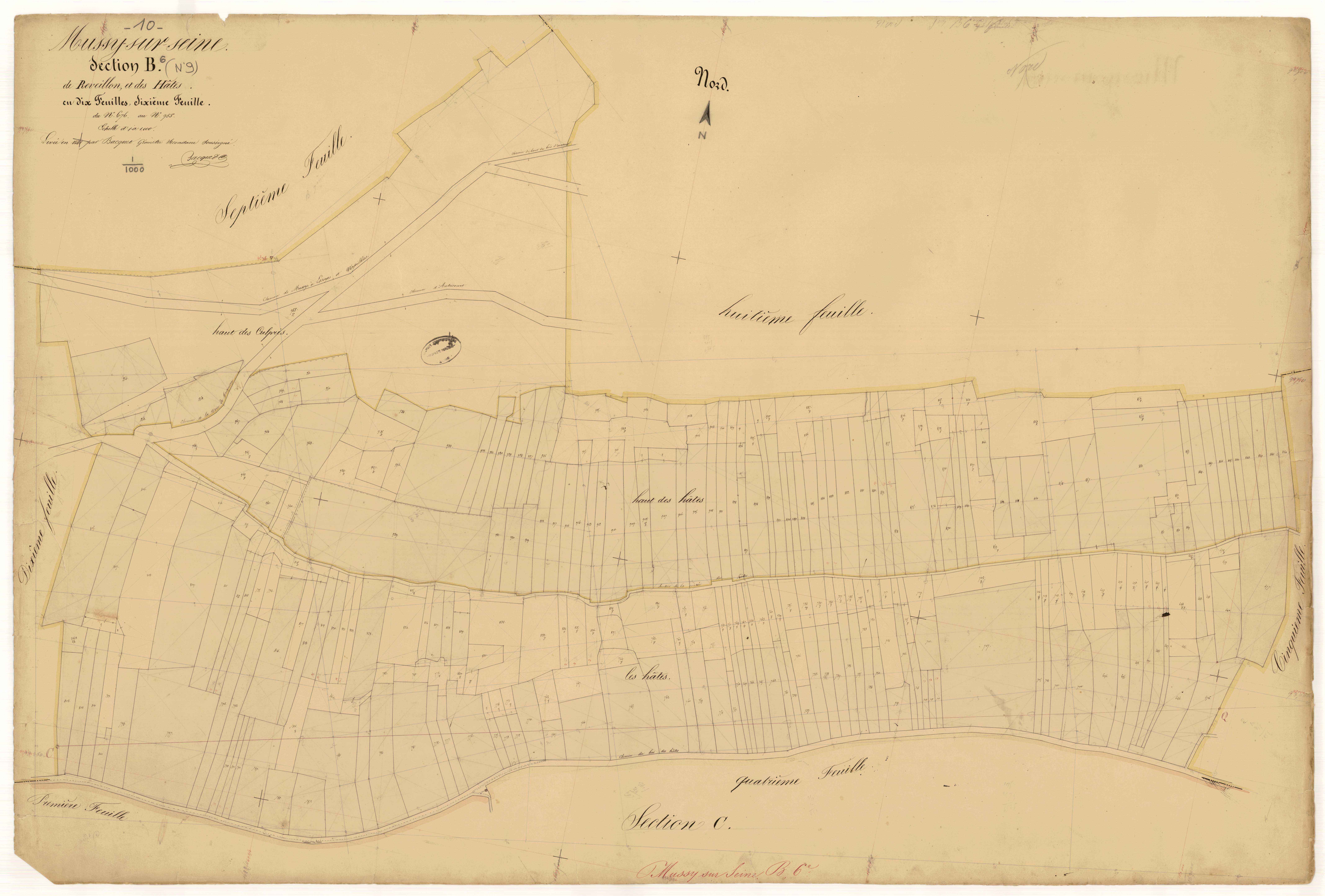 Mussy-sur-Seine, section B dite de Réveillon et des Hôtes, feuille n° 6, parcelles n°676-955