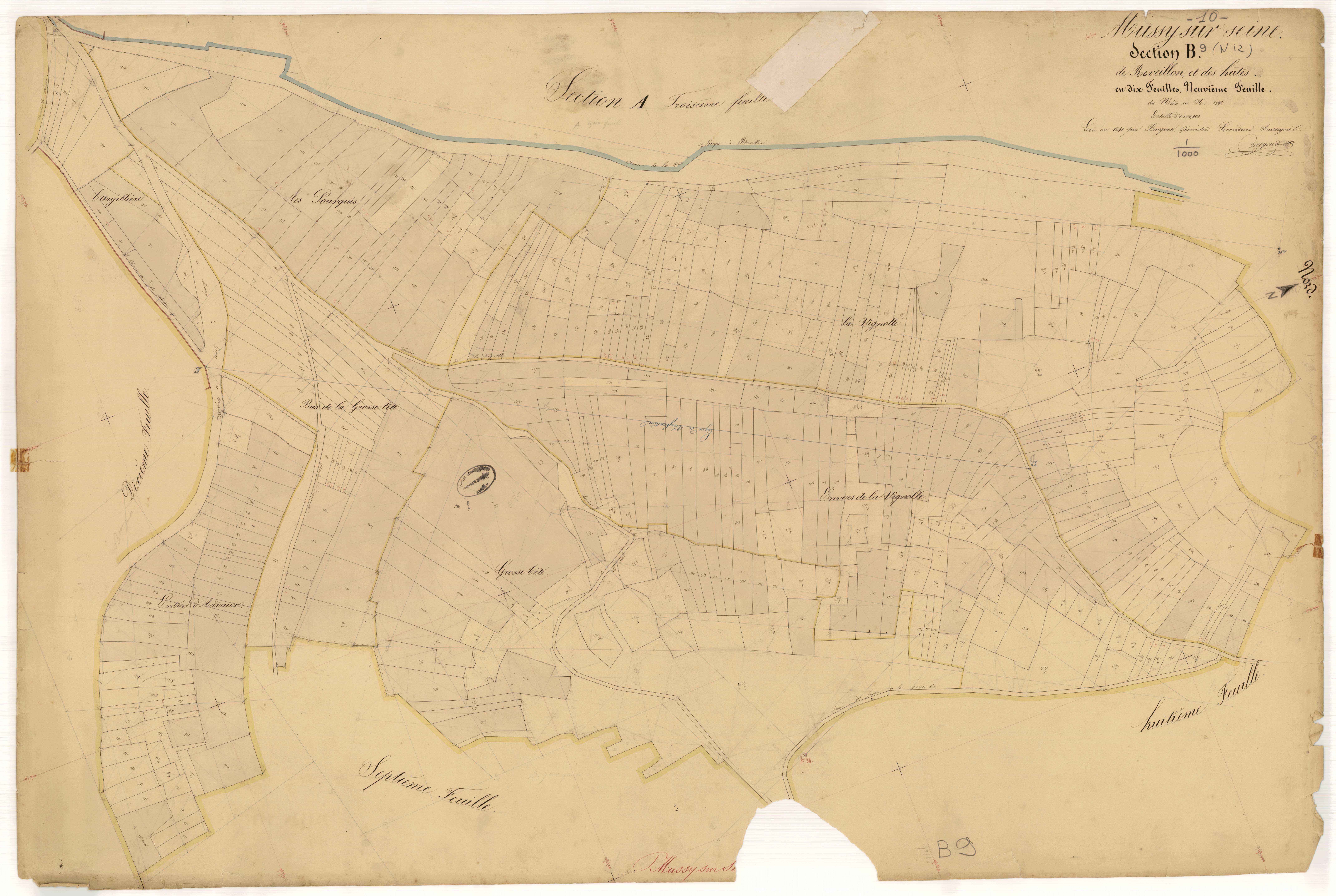 Mussy-sur-Seine, section B dite de Réveillon et des Hôtes, feuille n° 9, parcelles n°1464-1892