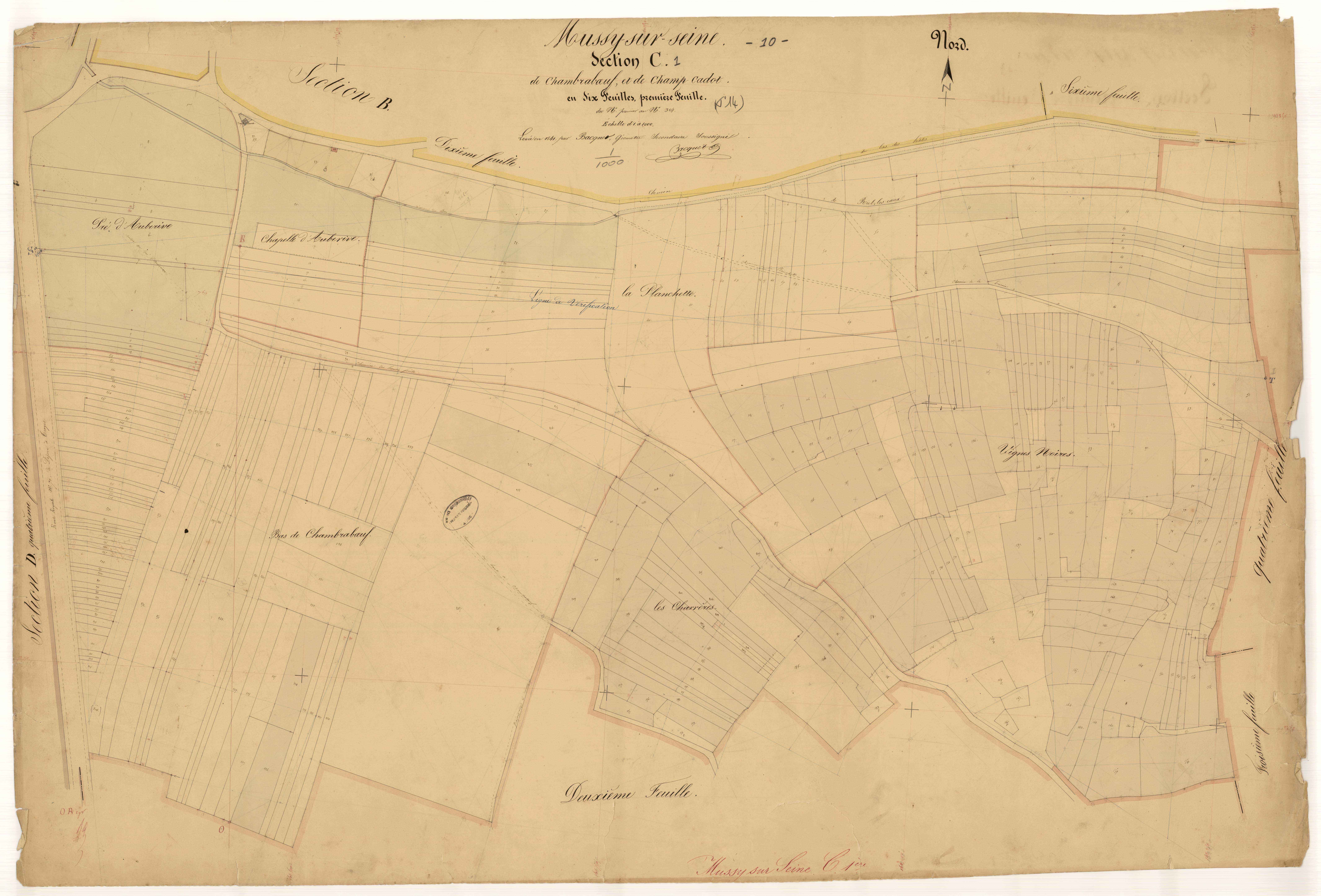 Mussy-sur-Seine, section C dite de Chambraboeur et de Champ-Cadot, feuille n° 1, parcelles n°1-304