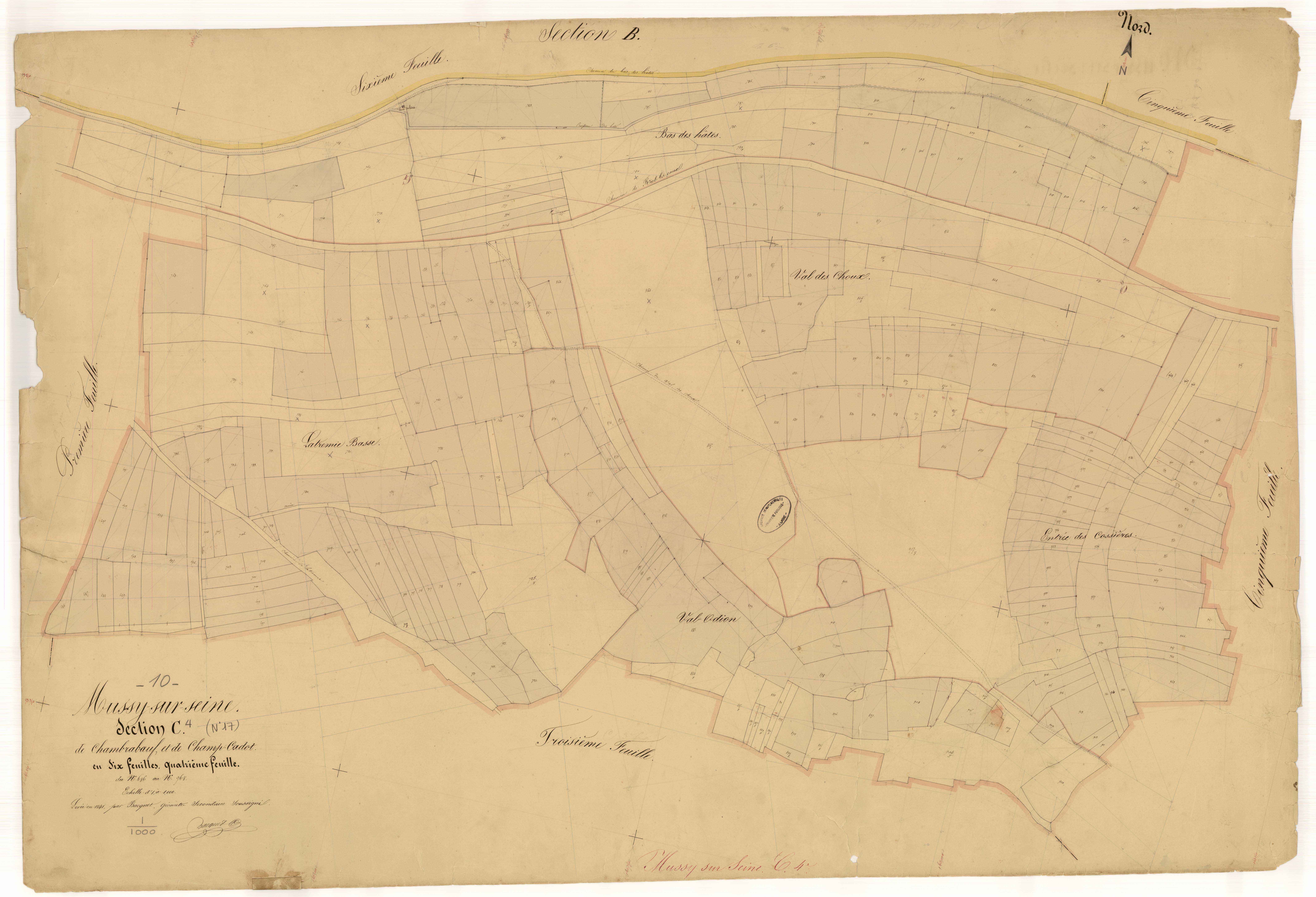 Mussy-sur-Seine, section C dite de Chambraboeur et de Champ-Cadot, feuille n° 4, parcelles n°686-968
