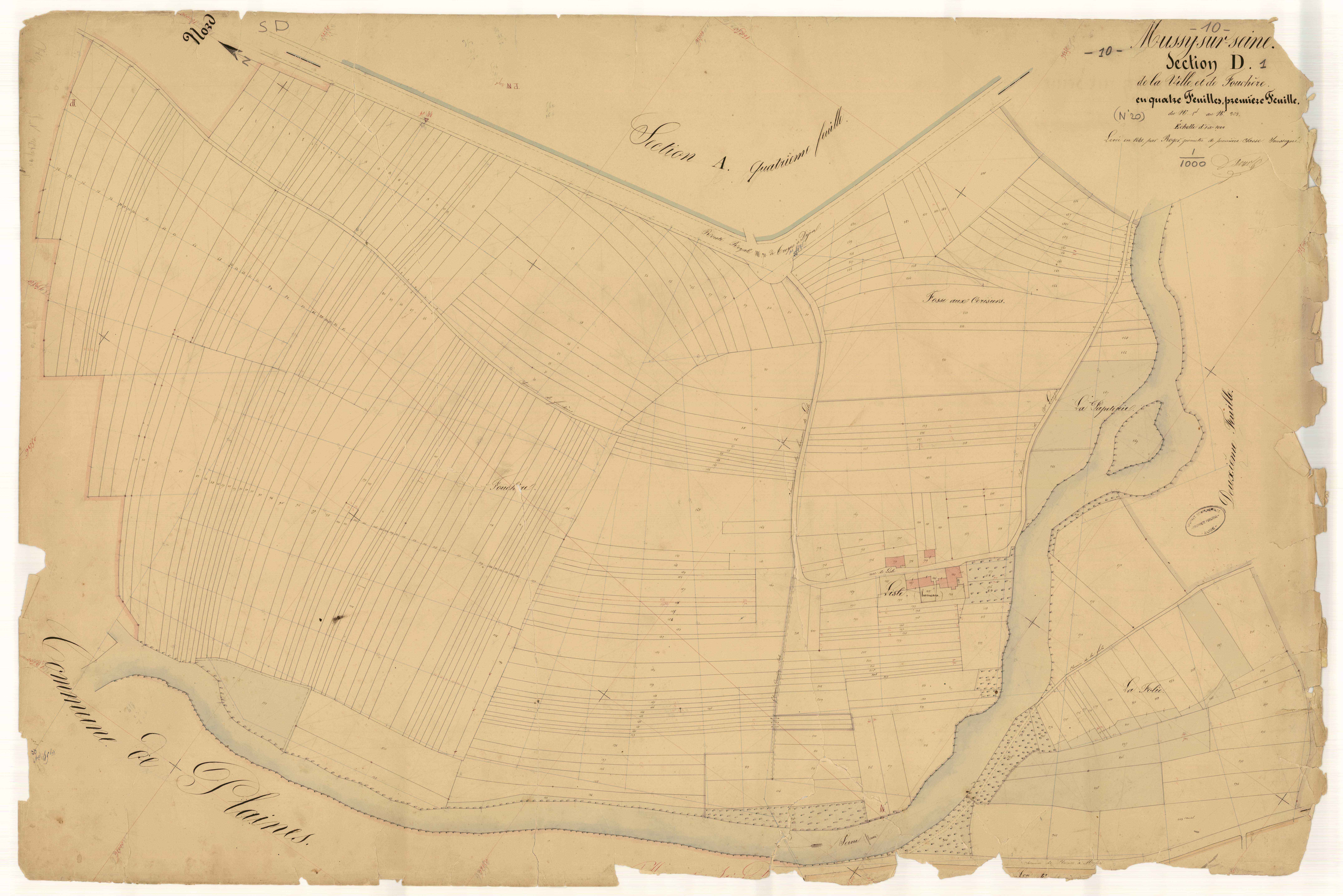 Mussy-sur-Seine, section D dite de la ville et de Fouchère, feuille n° 1, parcelles n°1-303