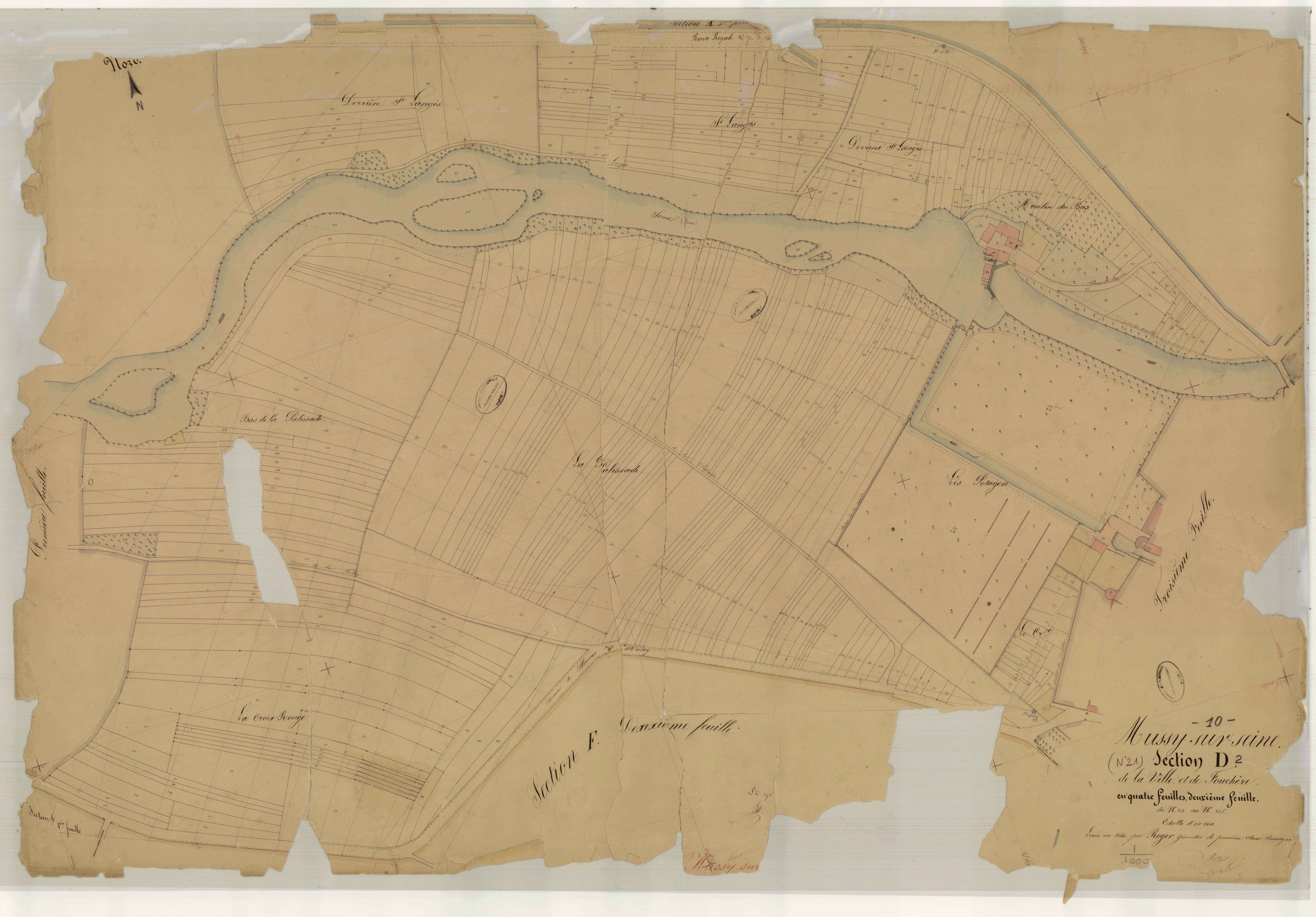 Mussy-sur-Seine, section D dite de la ville et de Fouchère, feuille n° 2, parcelles n°304-685 (la feuille n°3 est manquante)