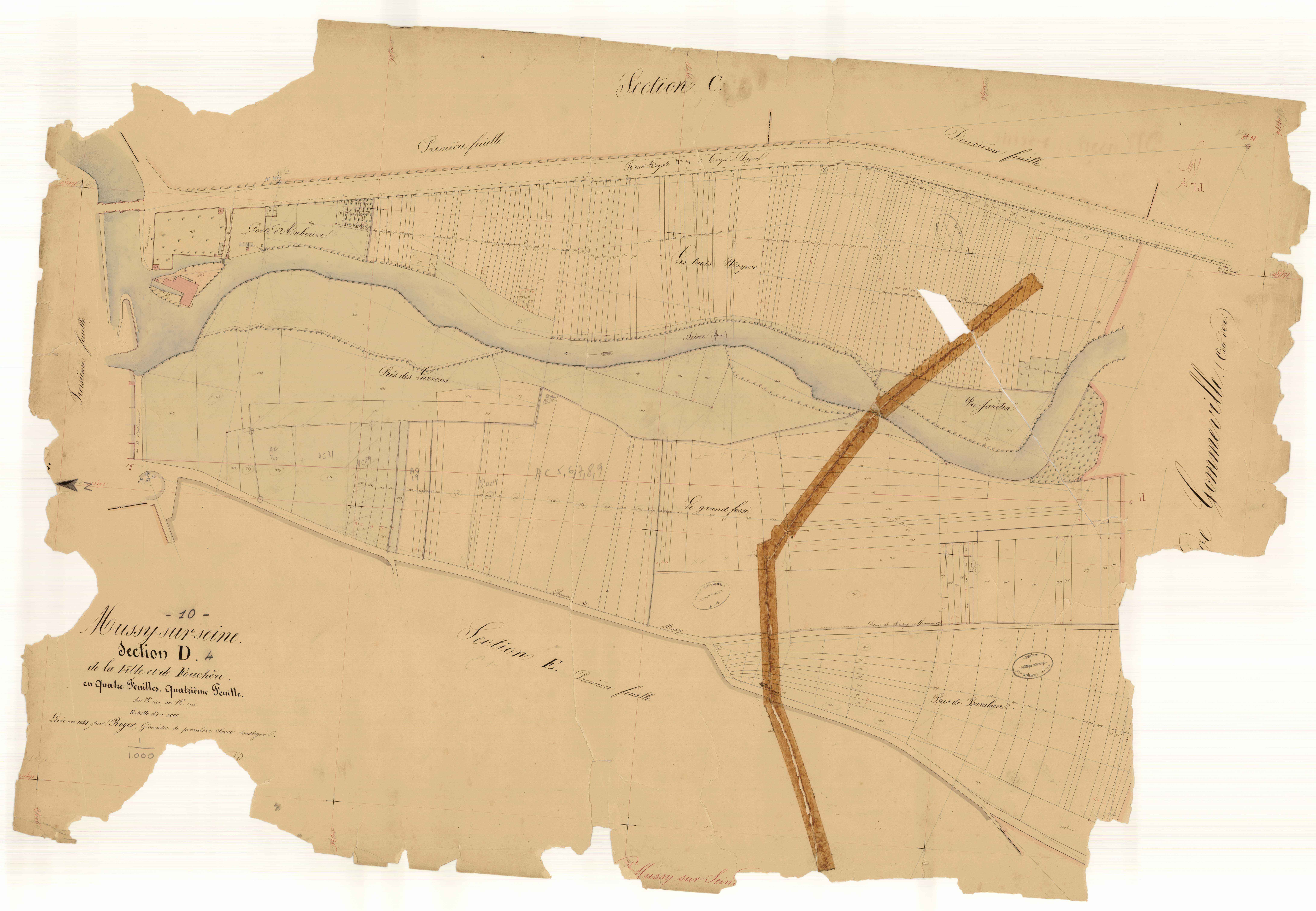 Mussy-sur-Seine, section D dite de la ville et de Fouchère, feuille n° 4, parcelles n°1683-1938 (la feuille n°3 est manquante)