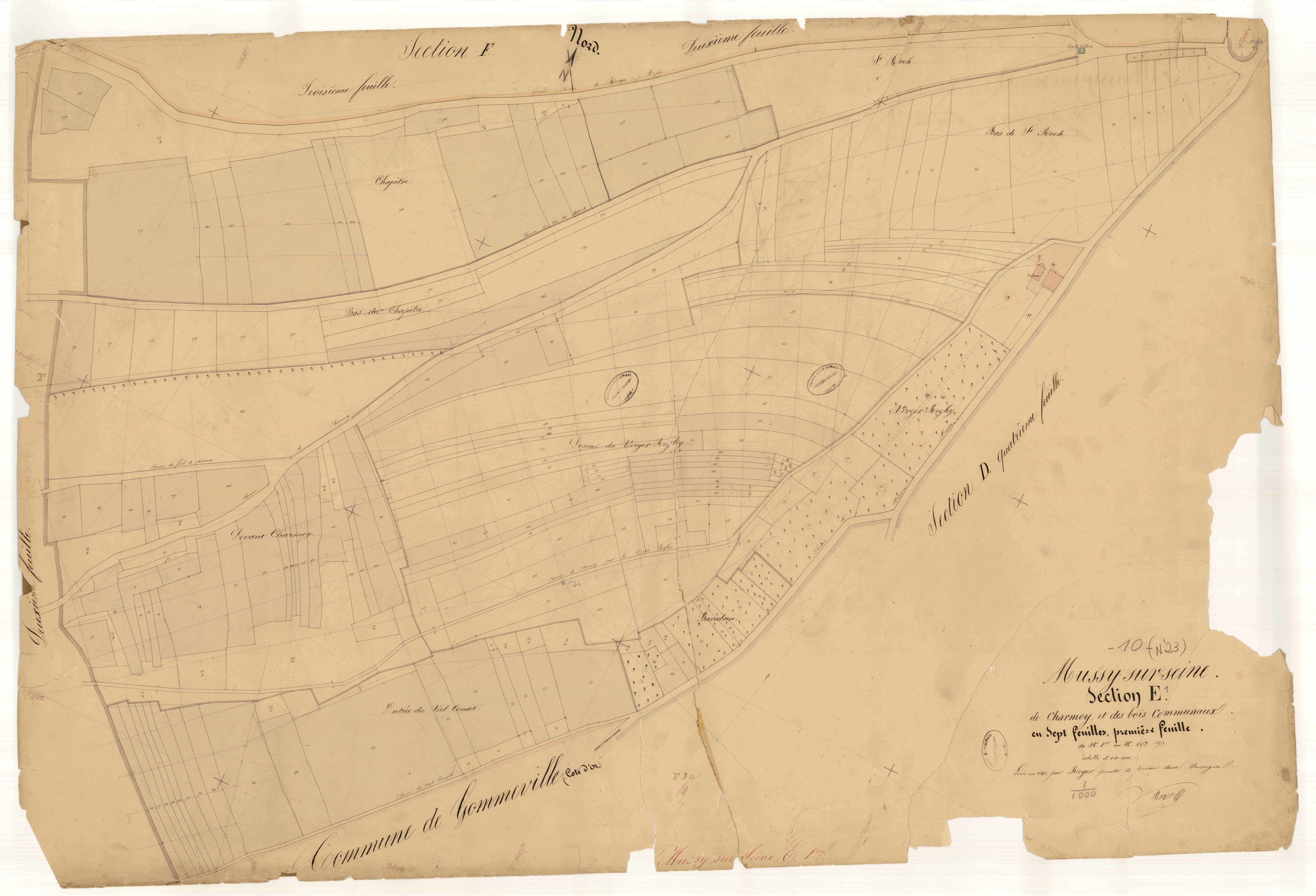 Mussy-sur-Seine, section E dite de Charmoy et des bois communaux, feuille n° 1, parcelles n°1-199