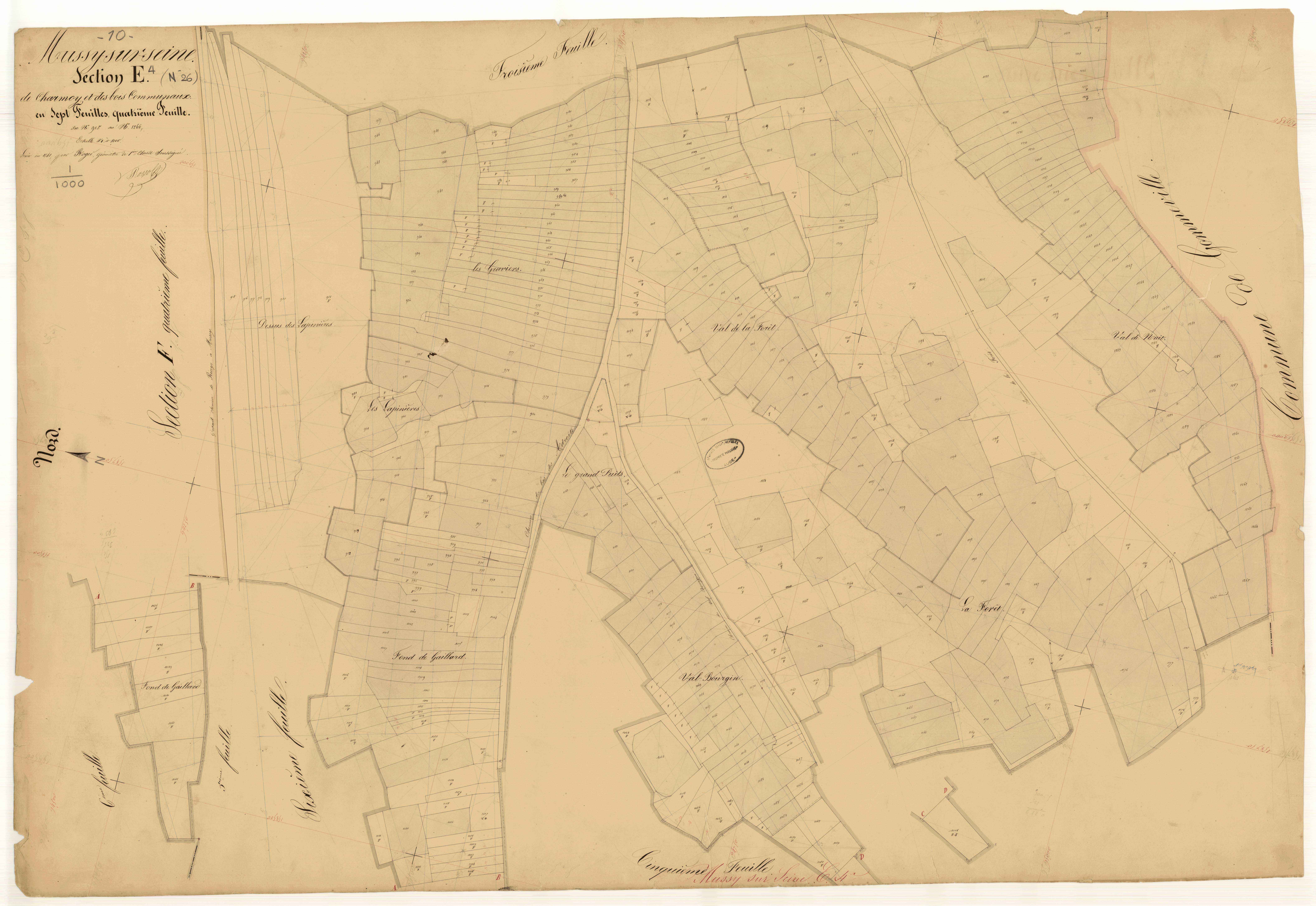 Mussy-sur-Seine, section E dite de Charmoy et des bois communaux, feuille n° 4, parcelles n°915-1266