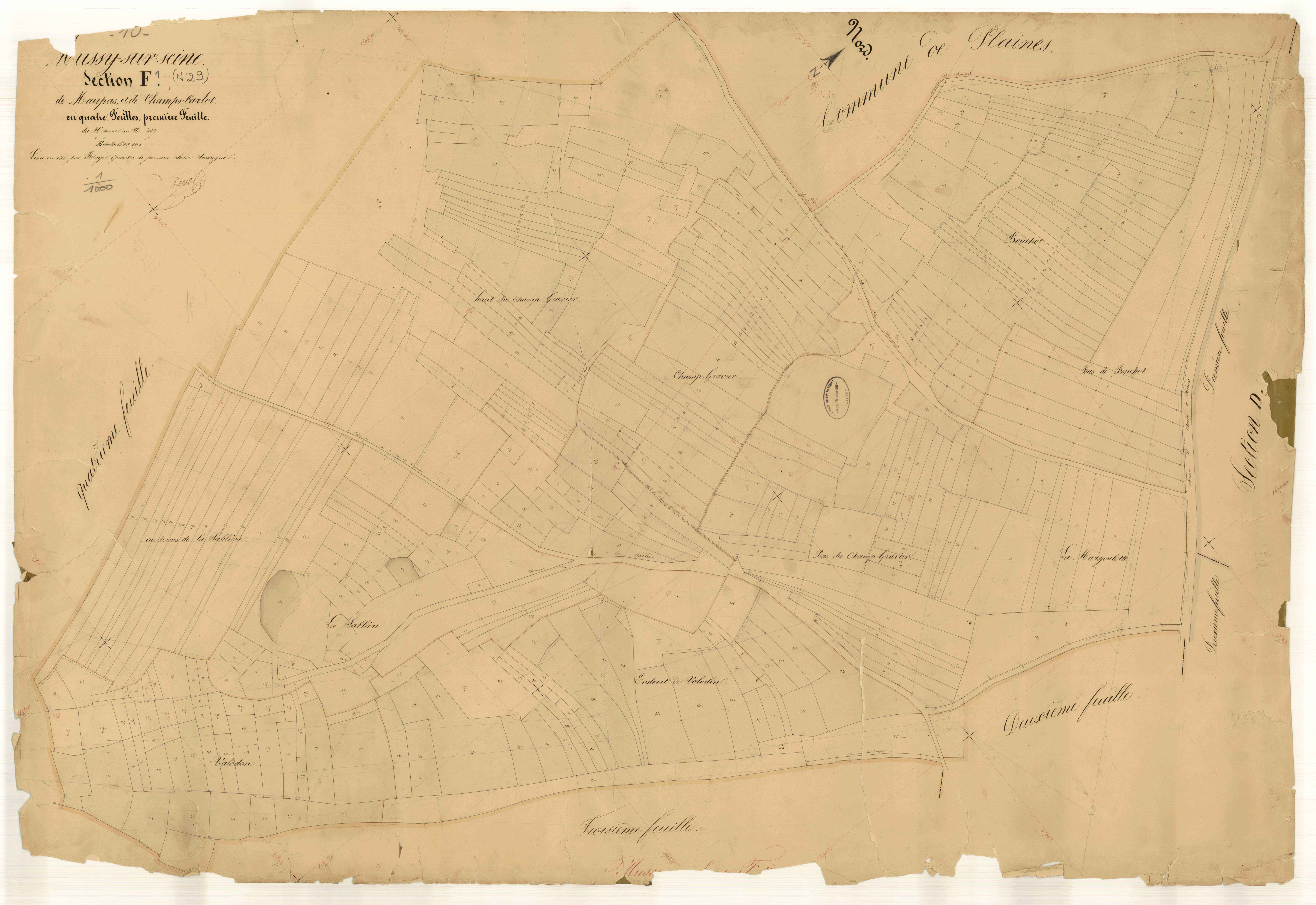 Mussy-sur-Seine, section F dite de Maupas et de Champs Cadot, feuille n° 1, parcelles n°1-357