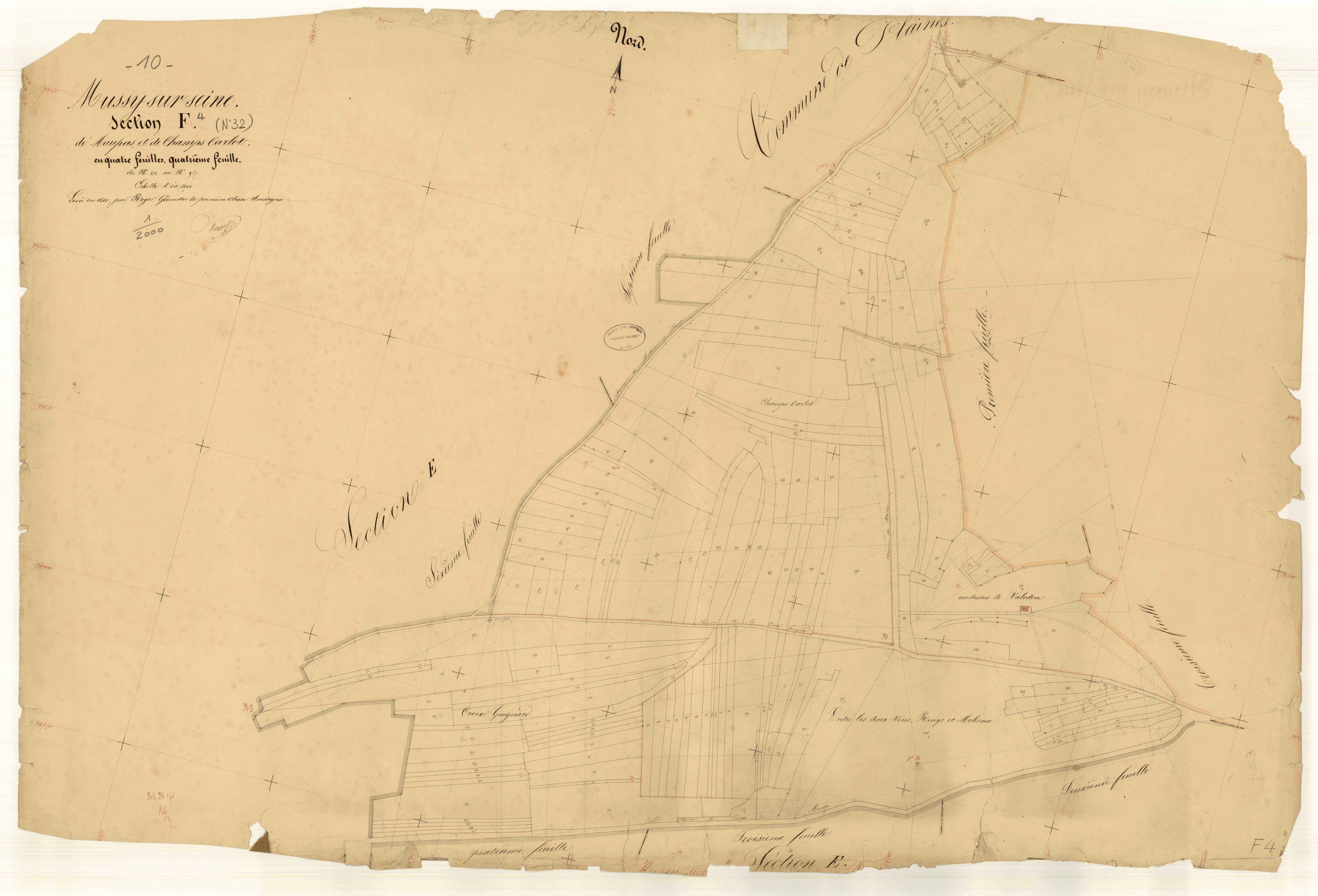 Mussy-sur-Seine, section F dite de Maupas et de Champs Cadot, feuille n° 4, parcelles n°813-967