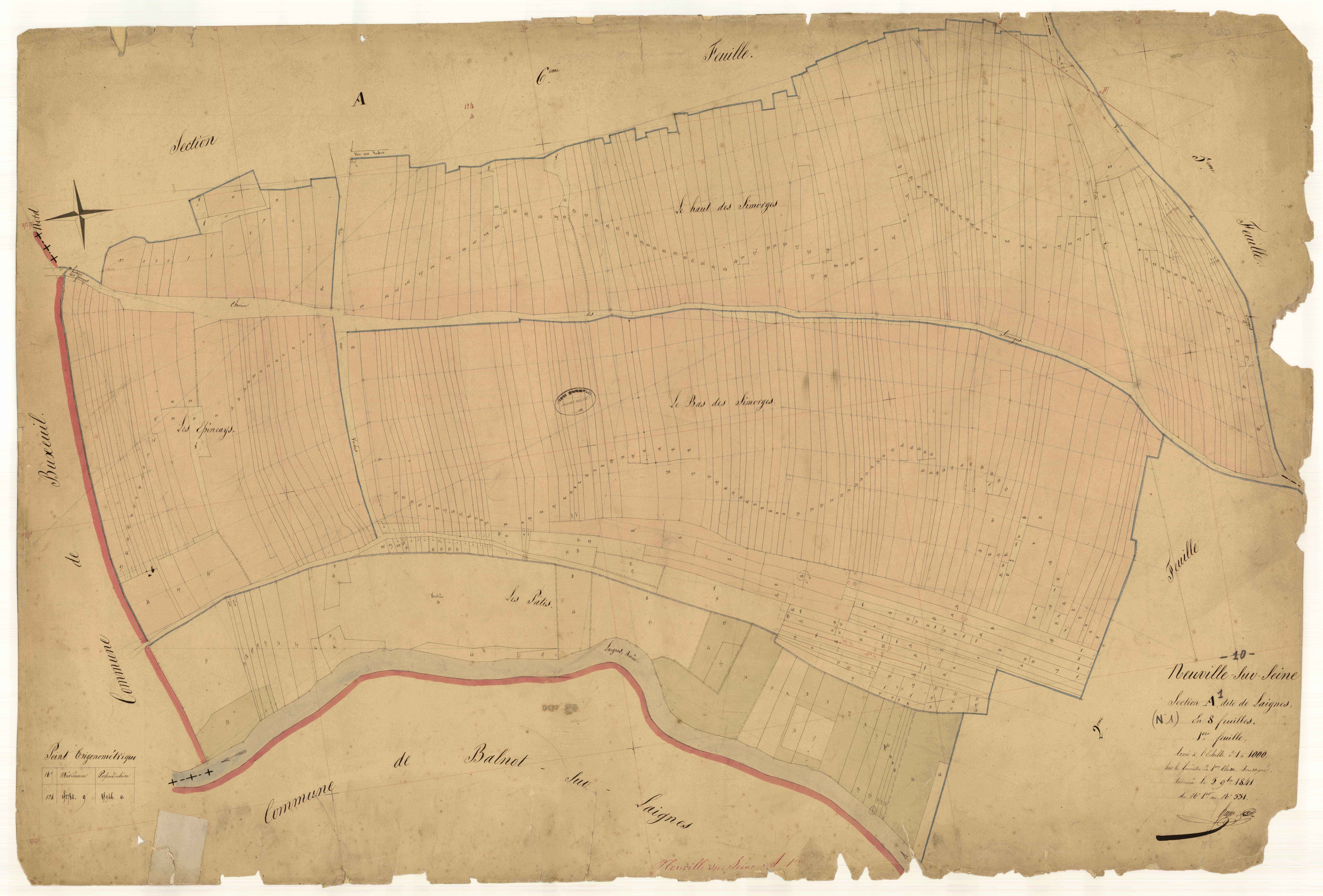 Neuville-sur-Seine, section A dite de Laignes, feuille n° 1, parcelles n°1-331