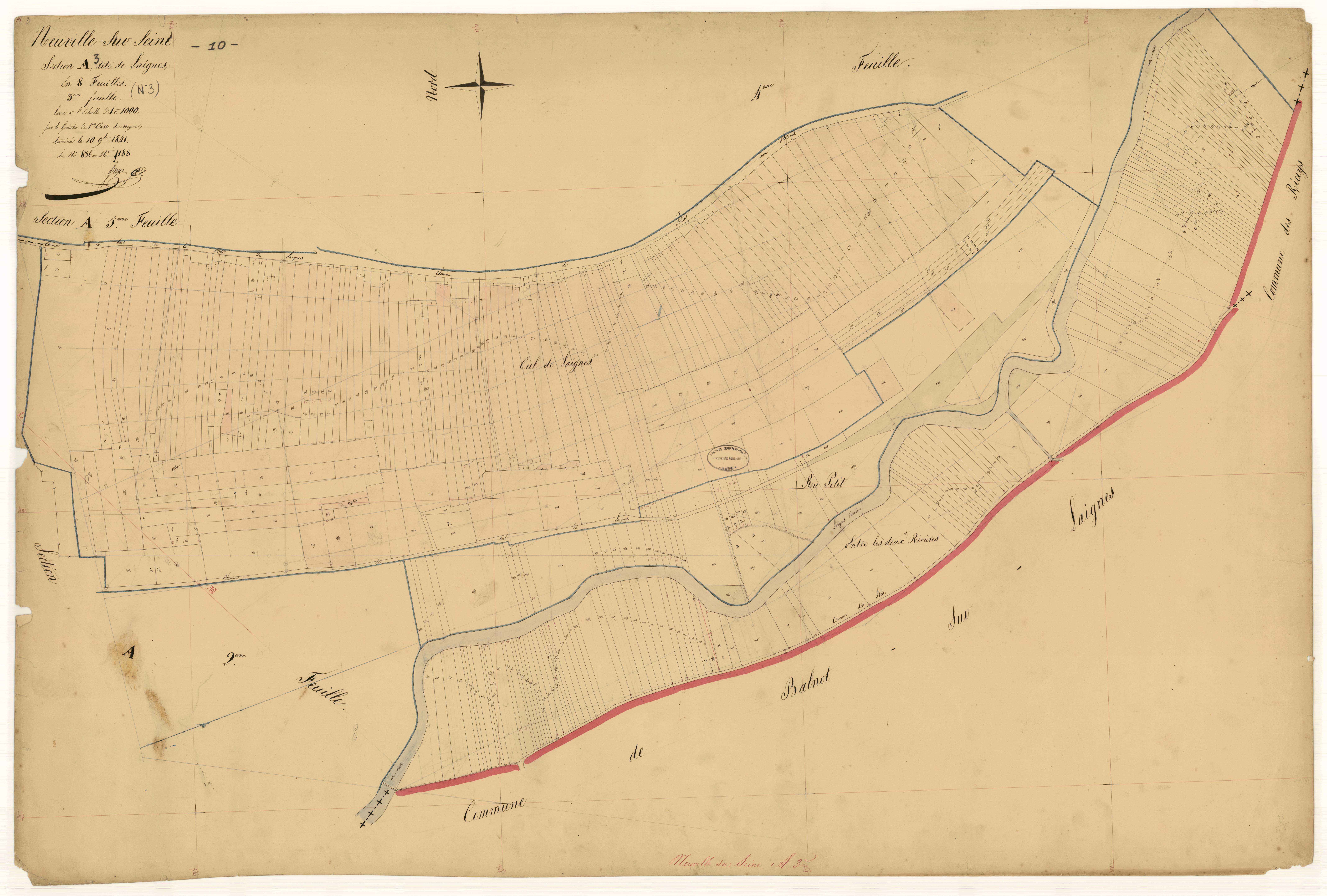 Neuville-sur-Seine, section A dite de Laignes, feuille n° 3, parcelles n°836-1188