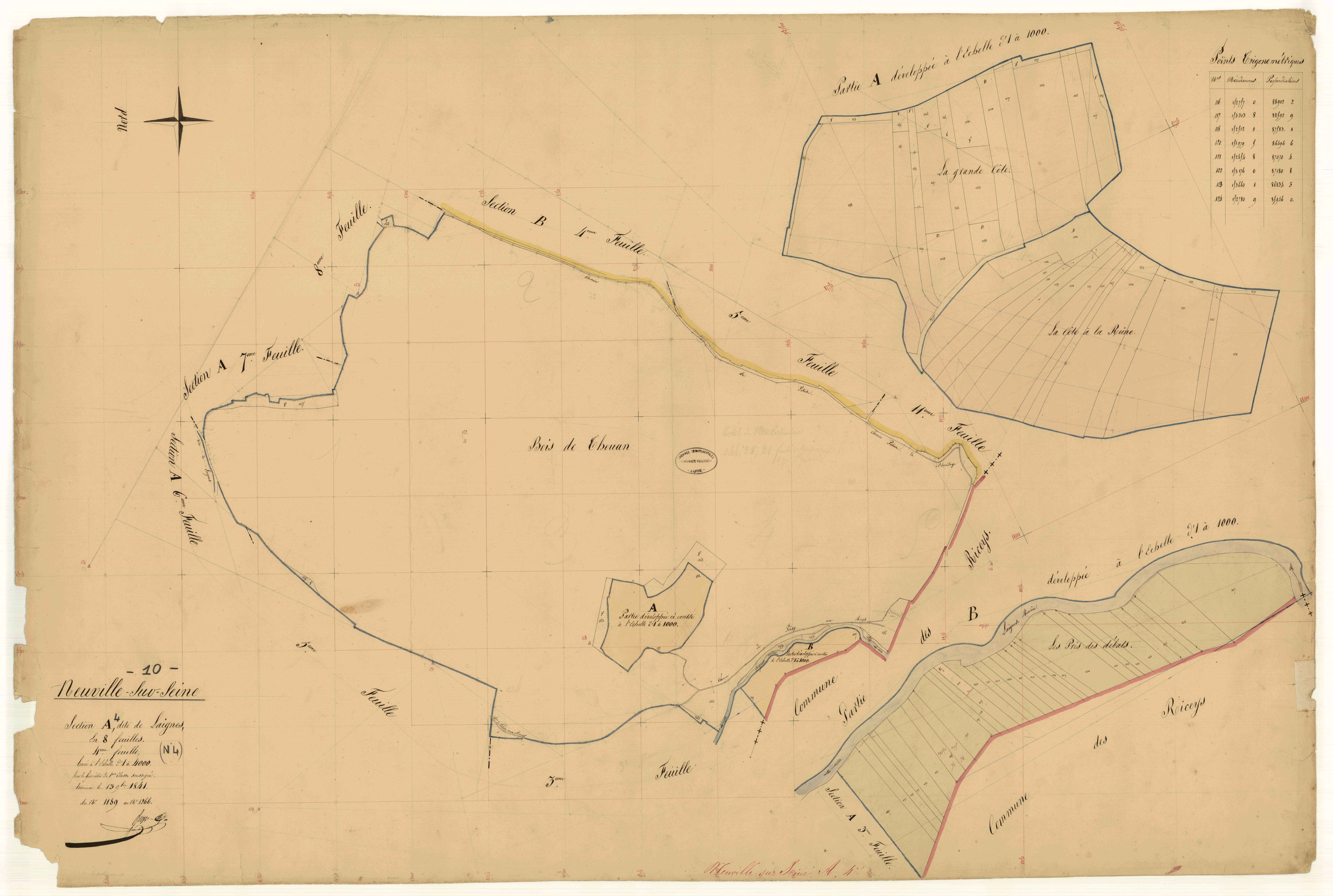 Neuville-sur-Seine, section A dite de Laignes, feuille n° 4, parcelles n°1189-1266