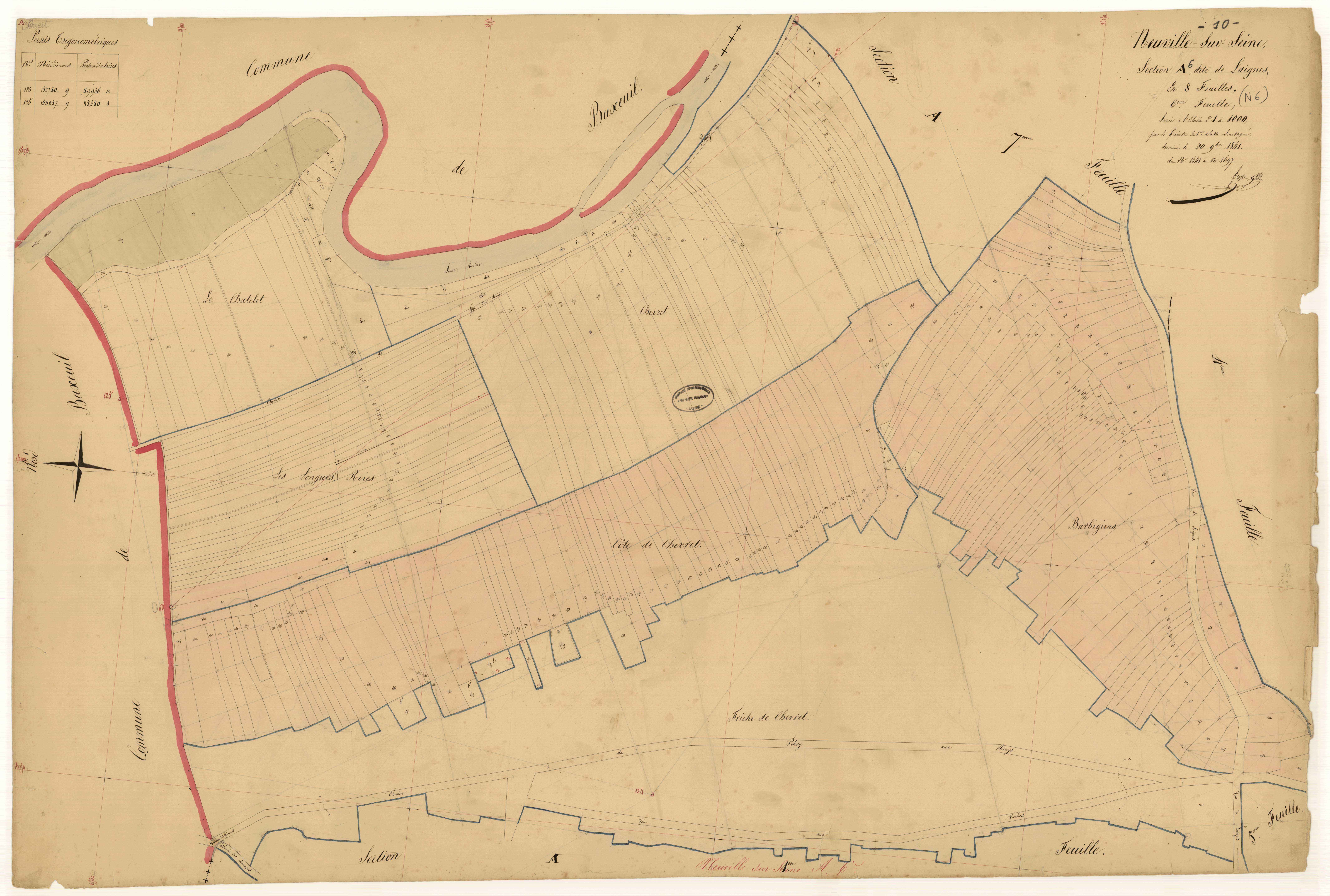 Neuville-sur-Seine, section A dite de Laignes, feuille n° 6, parcelles n°1441-1697