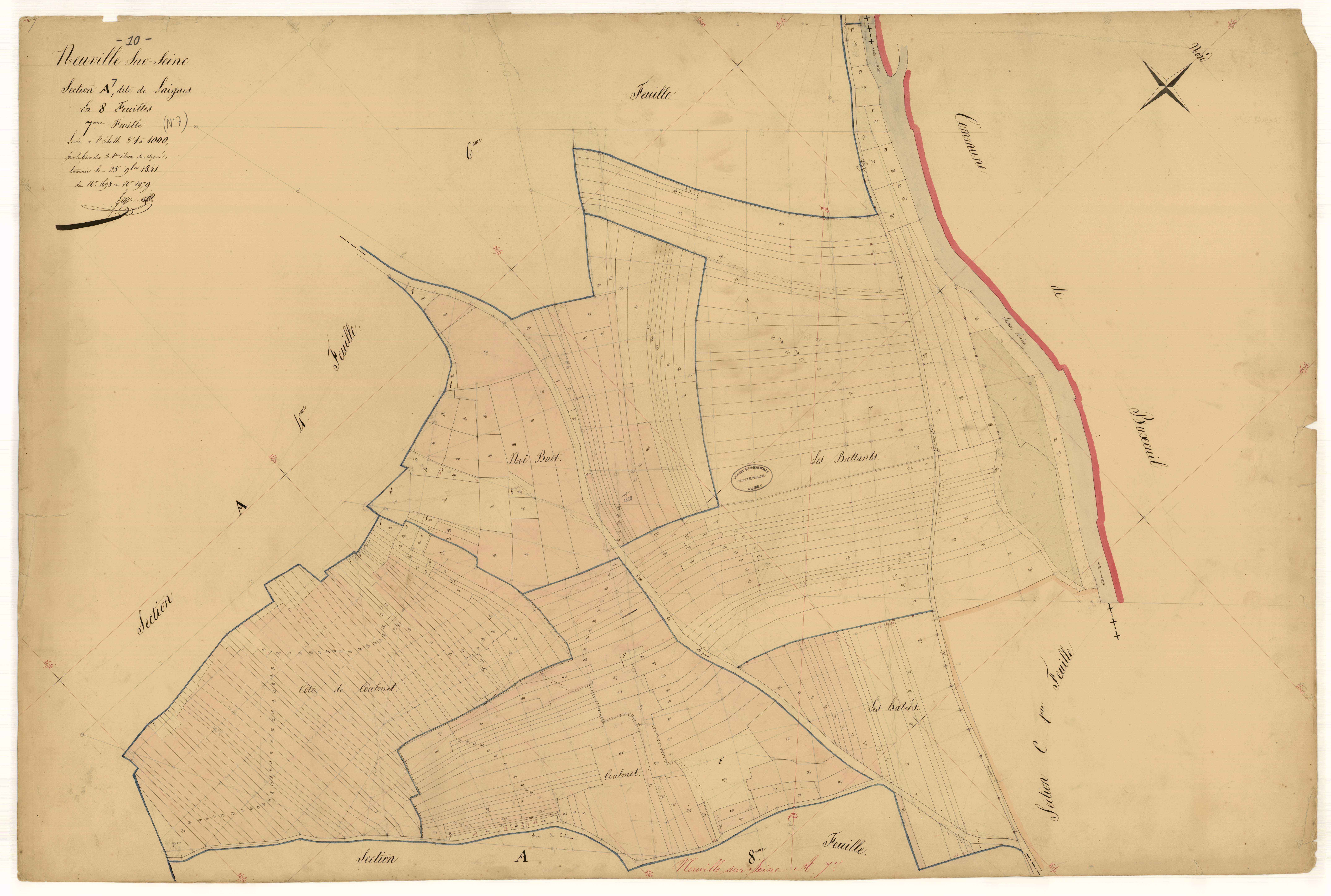 Neuville-sur-Seine, section A dite de Laignes, feuille n° 7, parcelles n°1698-1979