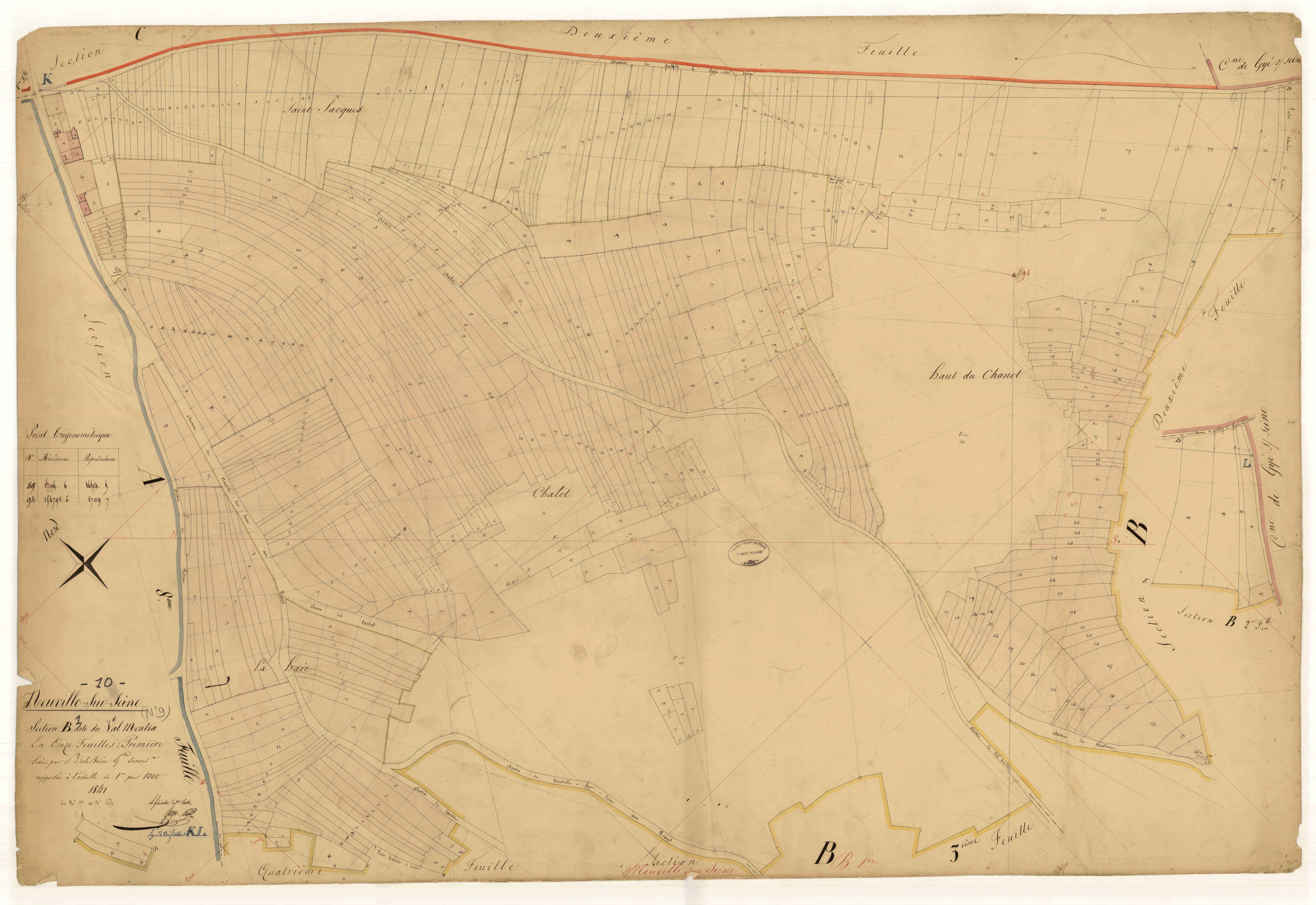 Neuville-sur-Seine, section B dite du Val Mentra, feuille n° 1, parcelles n°1-454