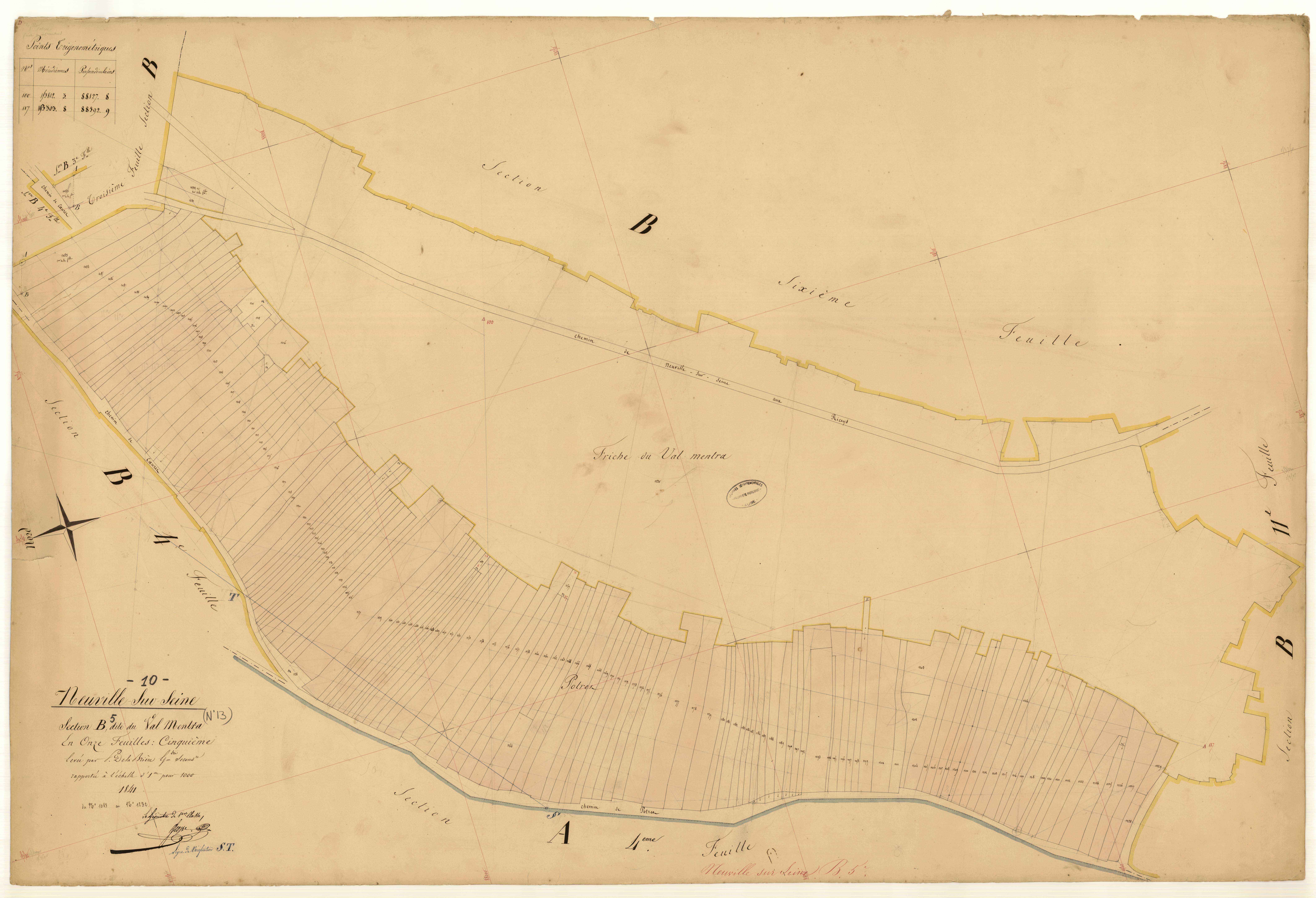 Neuville-sur-Seine, section B dite du Val Mentra, feuille n° 5, parcelles n°1083-1232