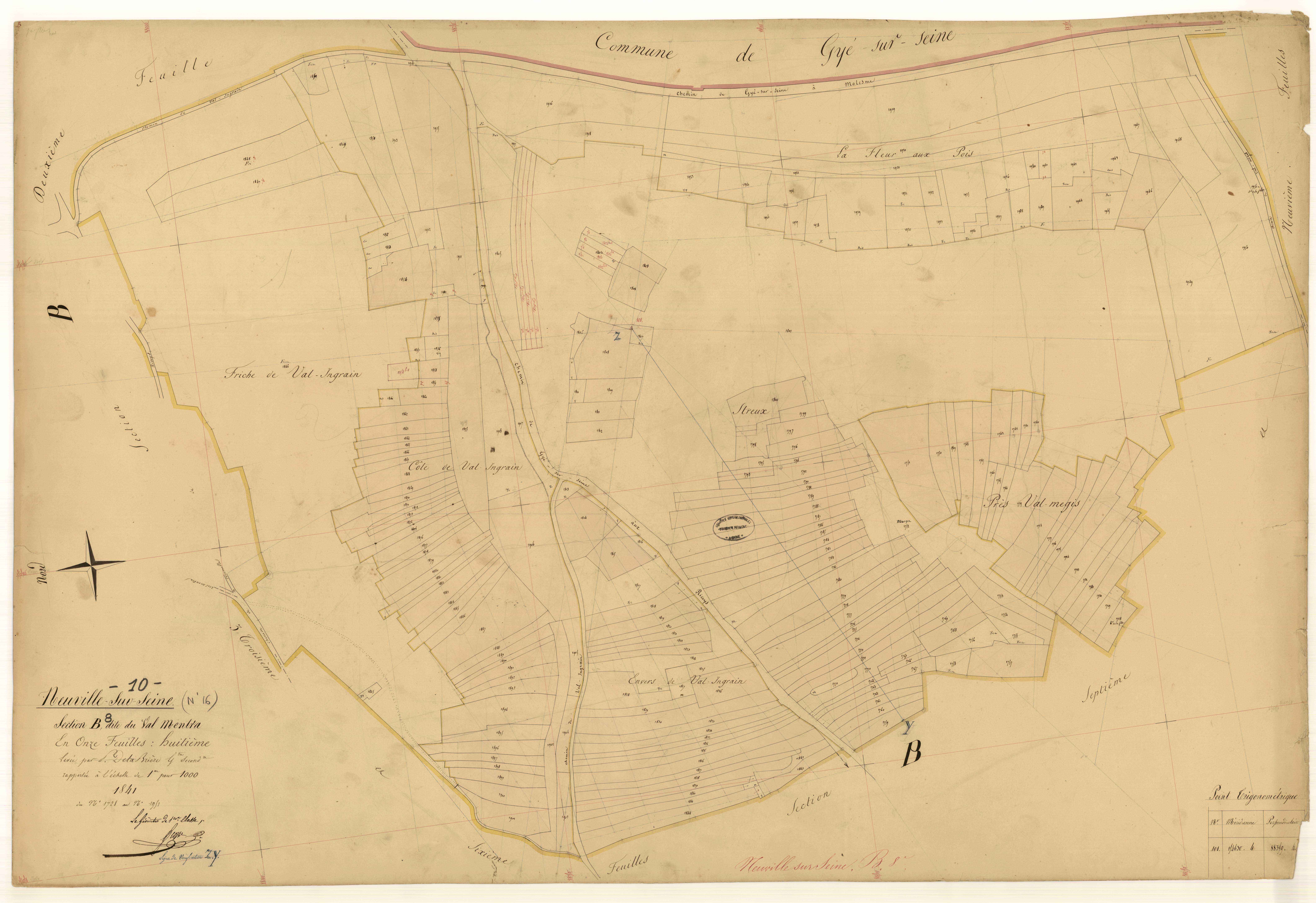 Neuville-sur-Seine, section B dite du Val Mentra, feuille n° 8, parcelles n°1728-1951
