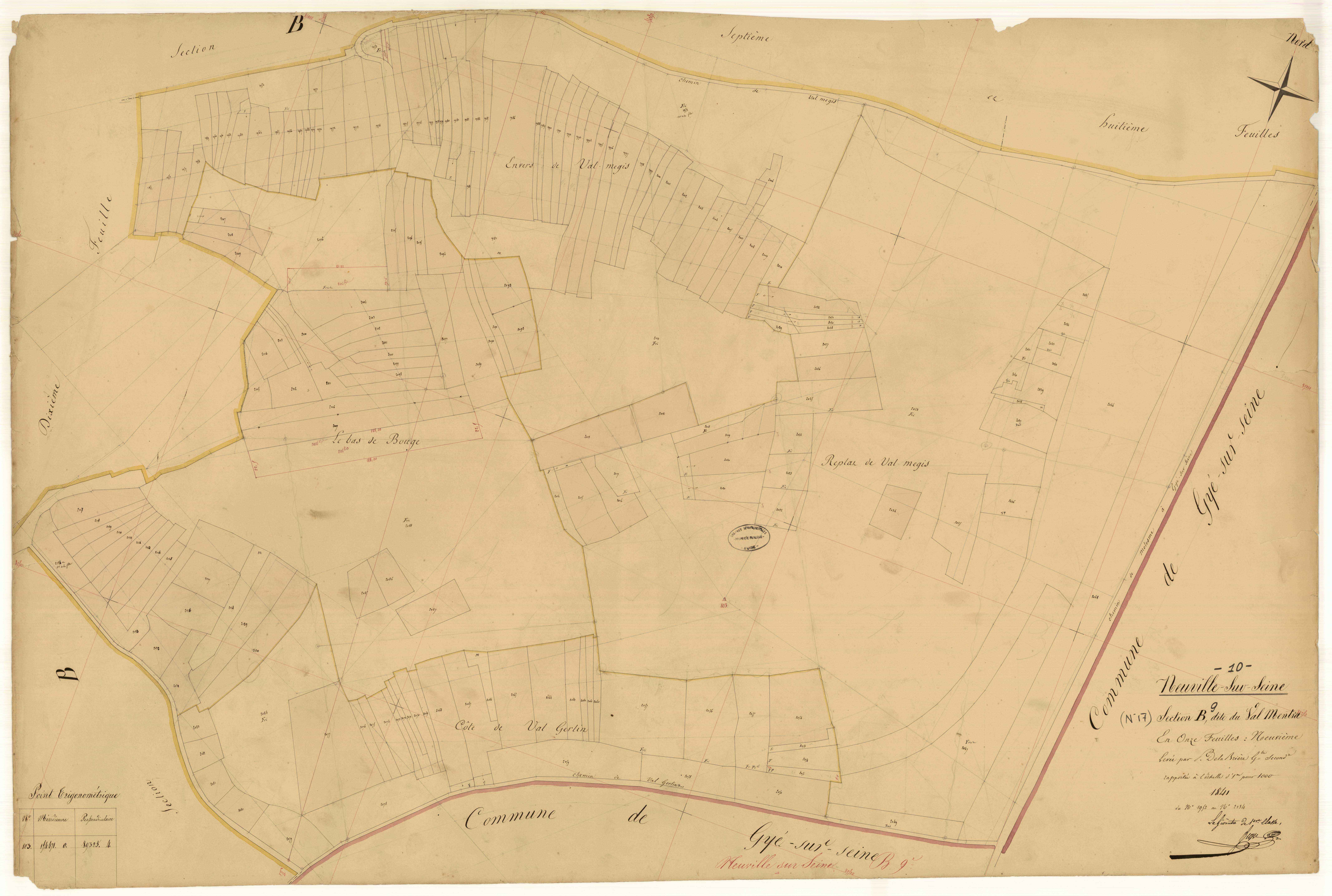 Neuville-sur-Seine, section B dite du Val Mentra, feuille n° 9, parcelles n°1952-2134