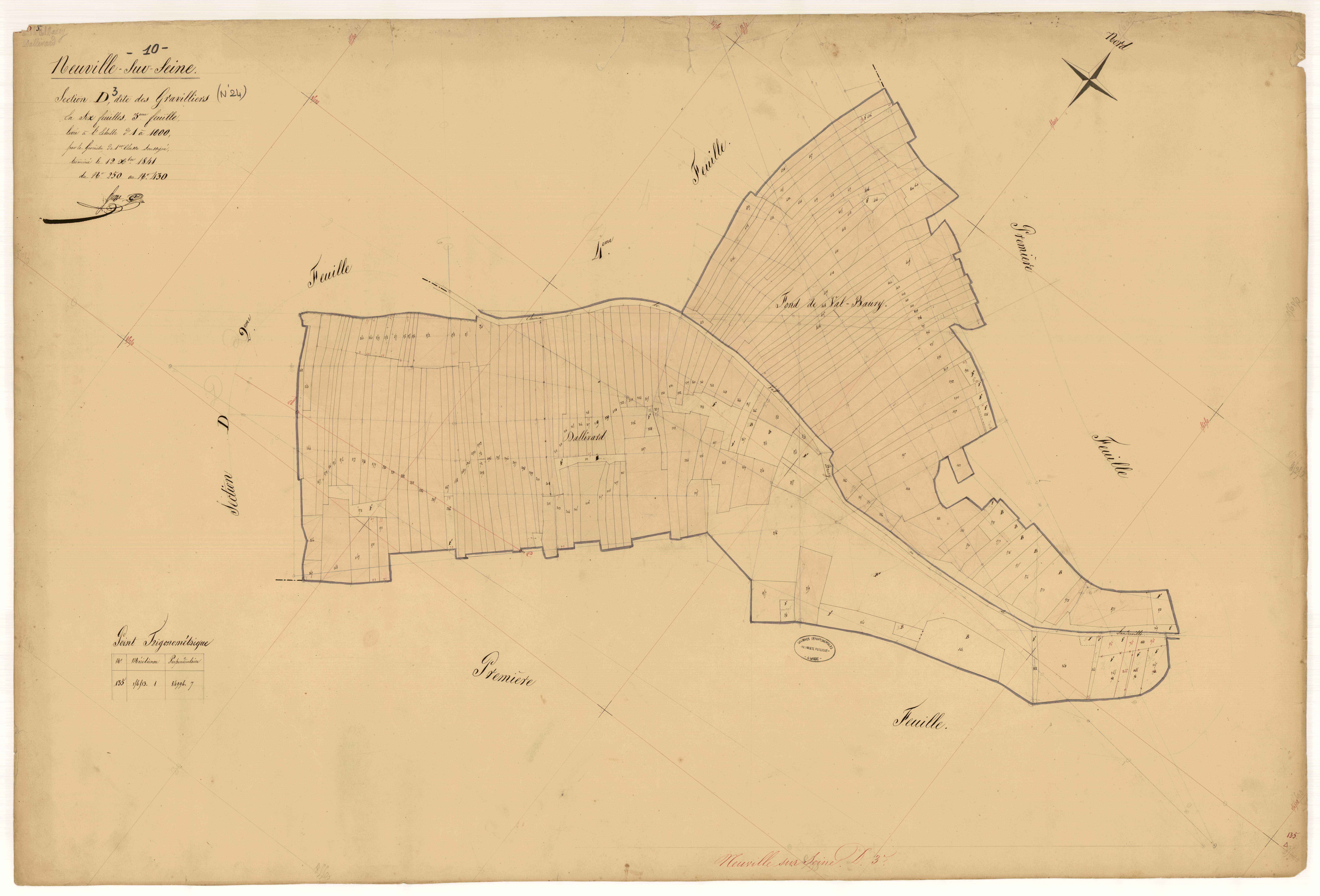 Neuville-sur-Seine, section D dite de gravilliers, feuille n° 3, parcelles n°250-430