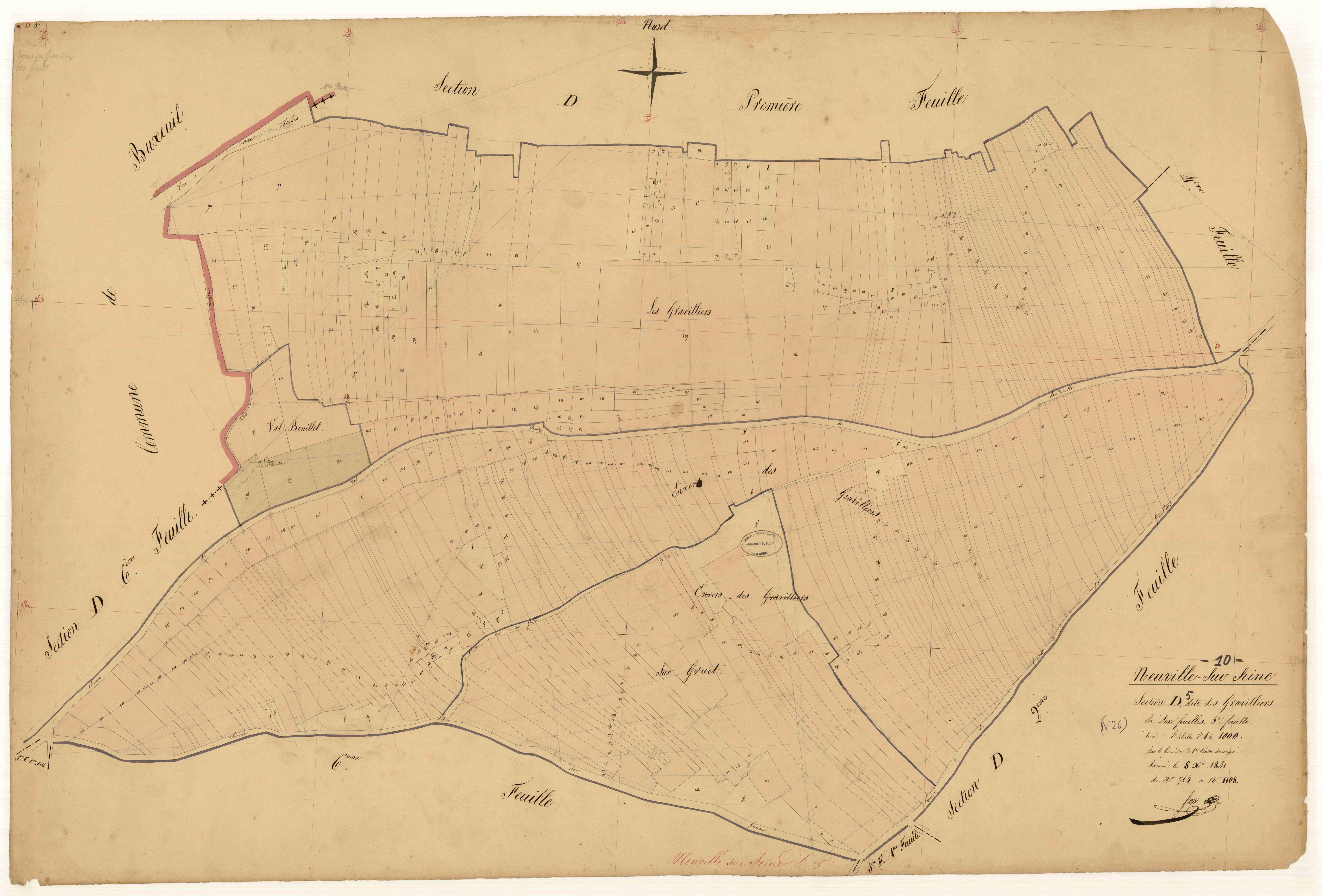 Neuville-sur-Seine, section D dite de gravilliers, feuille n° 5, parcelles n°764-1108