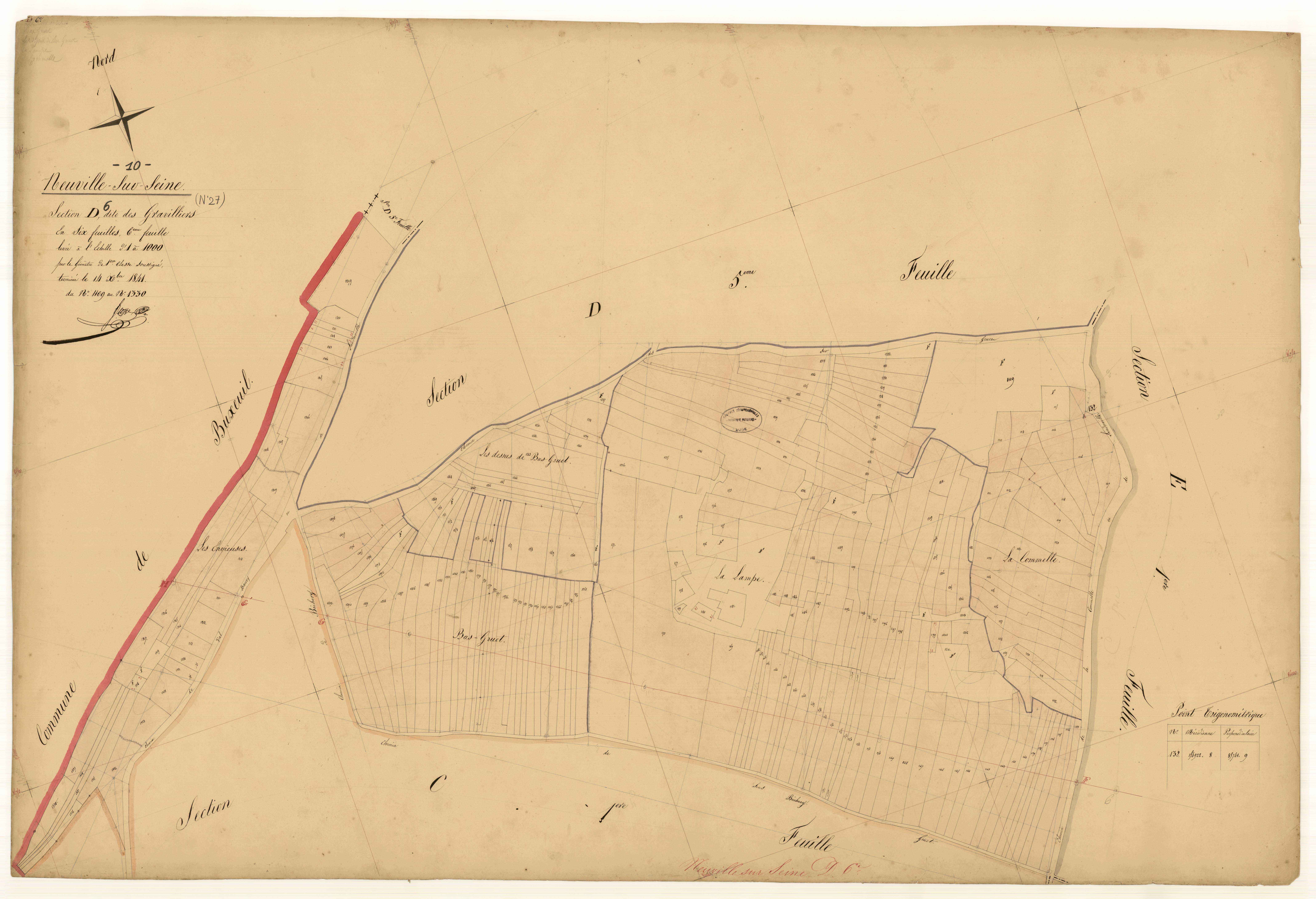 Neuville-sur-Seine, section D dite de gravilliers, feuille n° 6, parcelles n°1109-1330