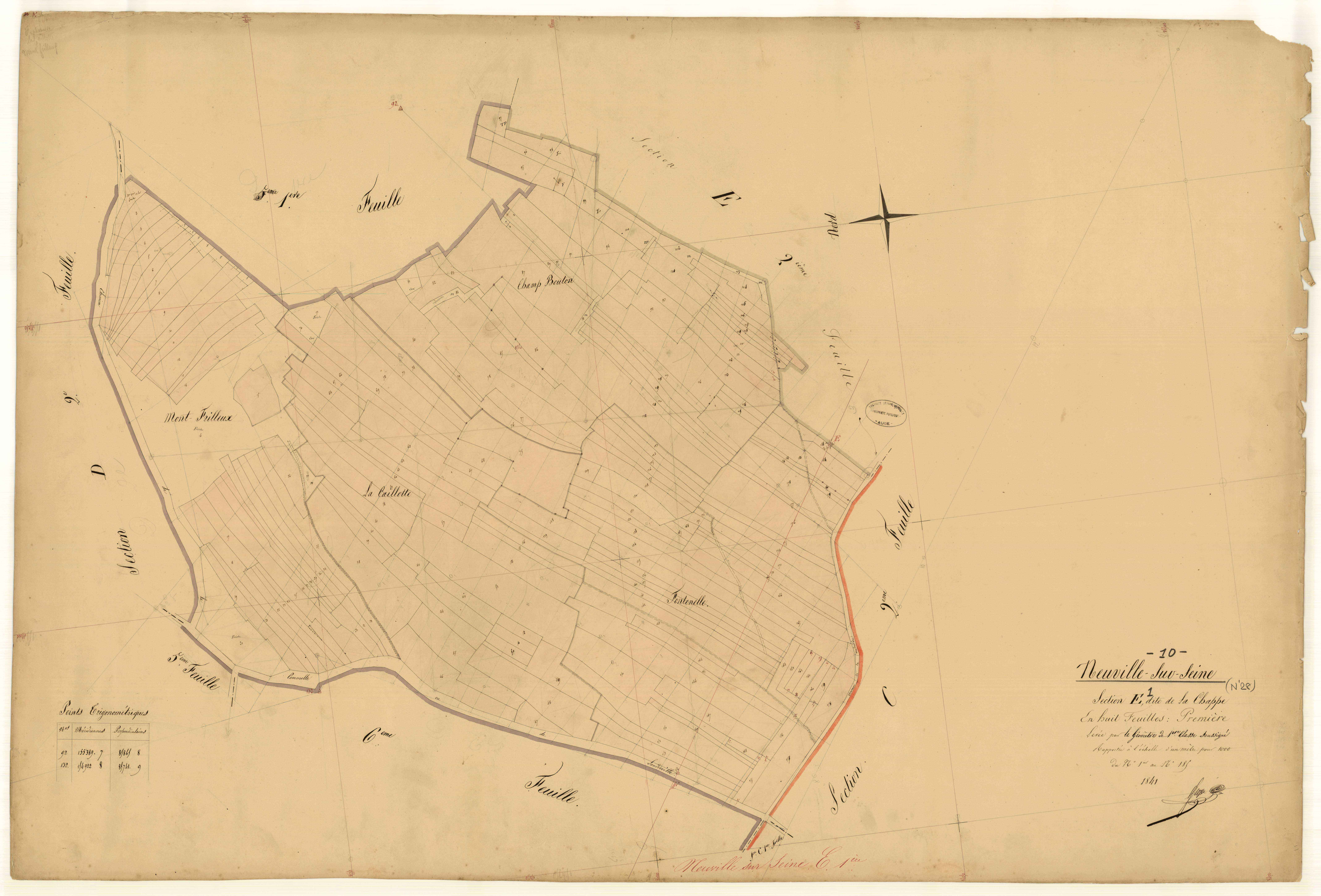 Neuville-sur-Seine, section E dite de la Chappe, feuille n° 1, parcelles n°1-185