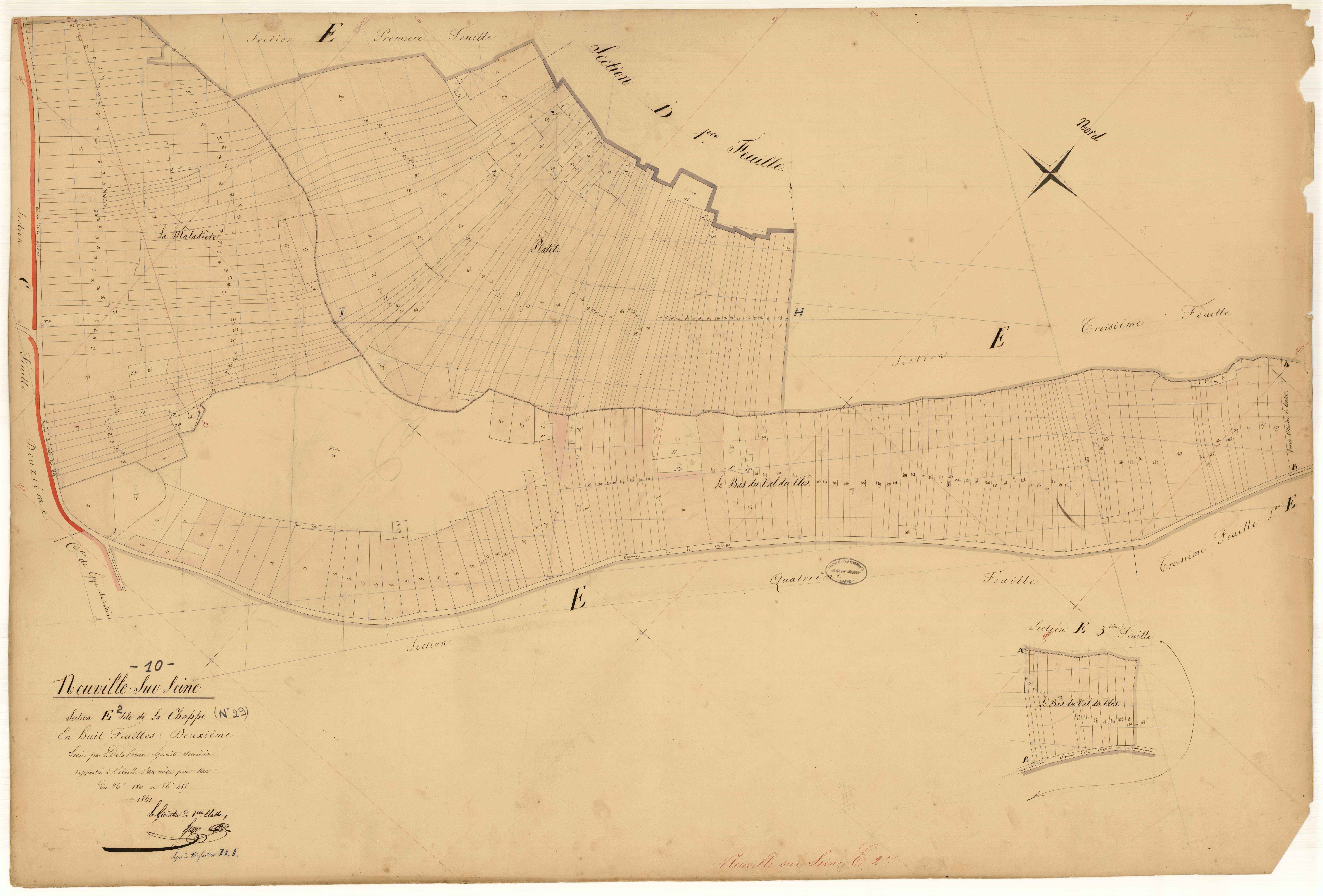 Neuville-sur-Seine, section E dite de la Chappe, feuille n° 2, parcelles n°186-485