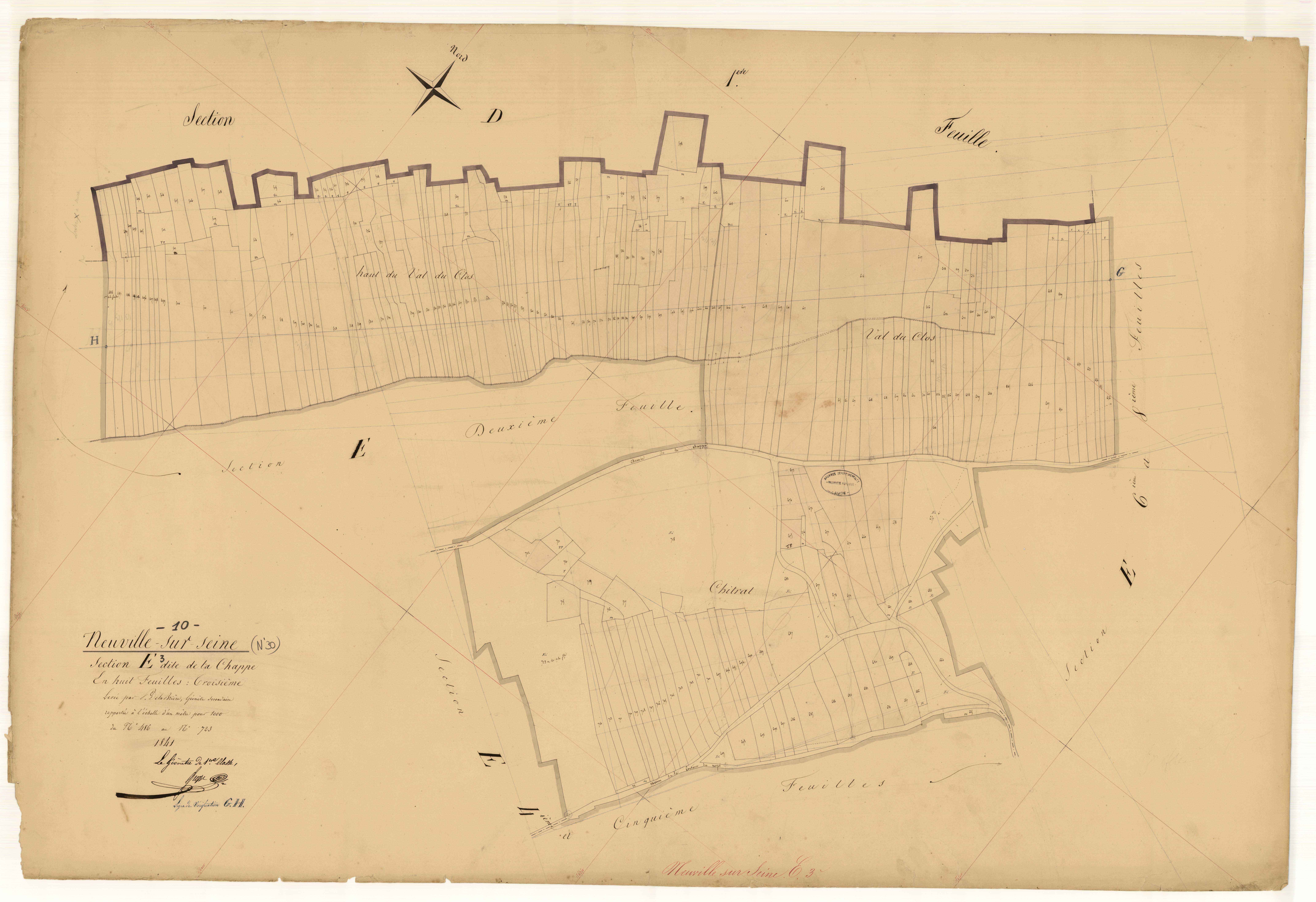 Neuville-sur-Seine, section E dite de la Chappe, feuille n° 3, parcelles n°486-723