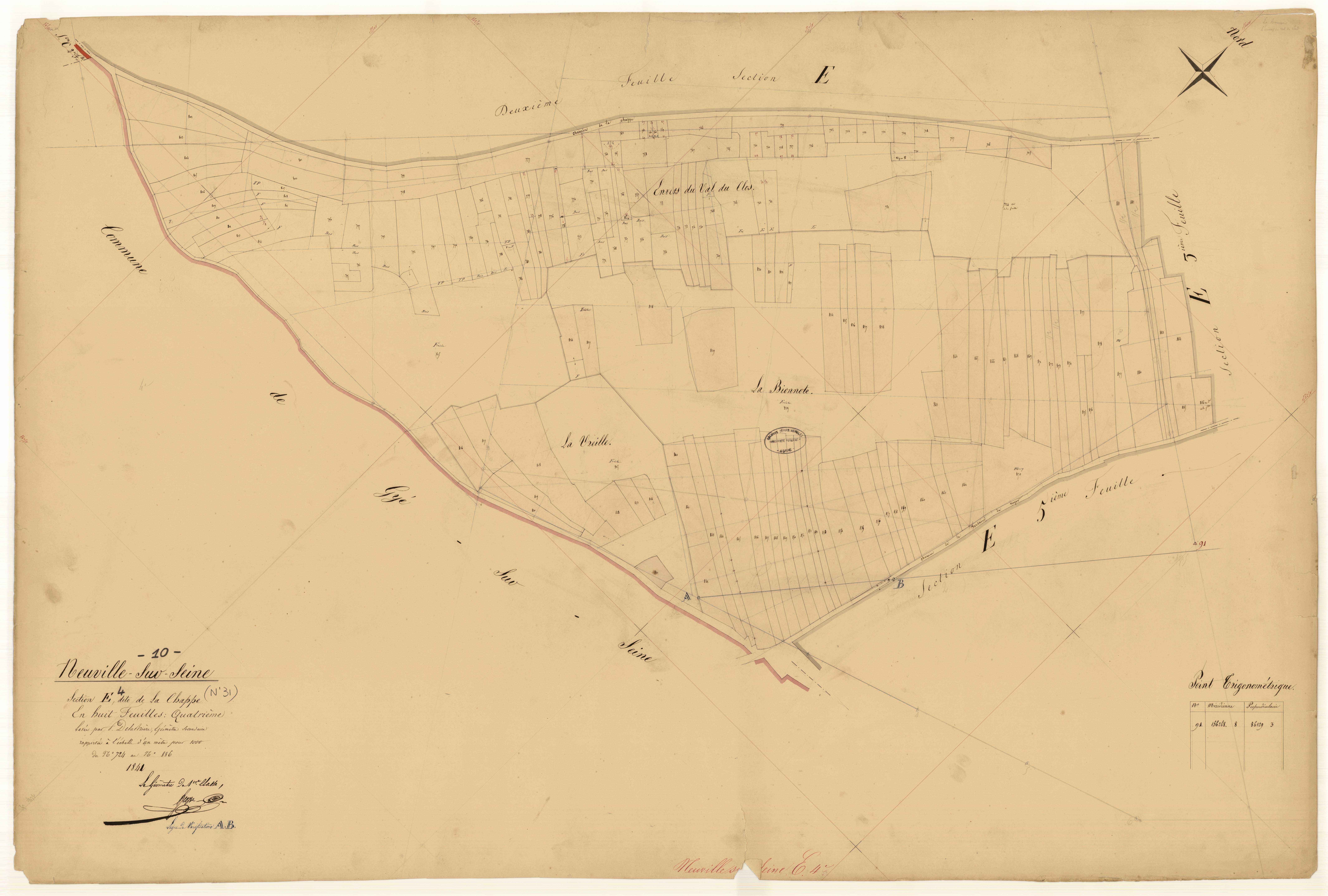 Neuville-sur-Seine, section E dite de la Chappe, feuille n° 4, parcelles n°724-886