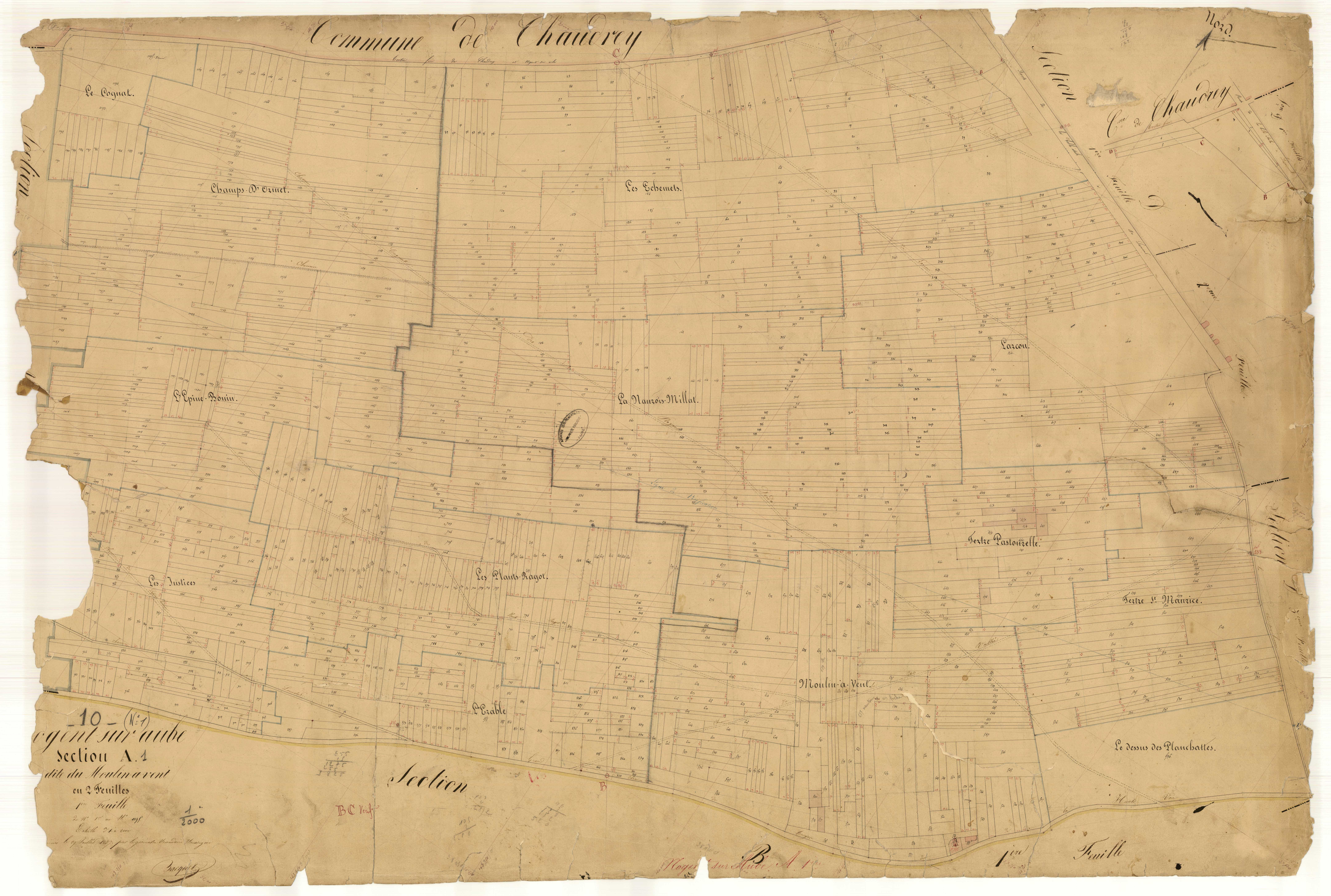 Nogent-sur-Aube, section A dite du Moulin-à-vent, feuille n° 1, parcelles n°1-1195