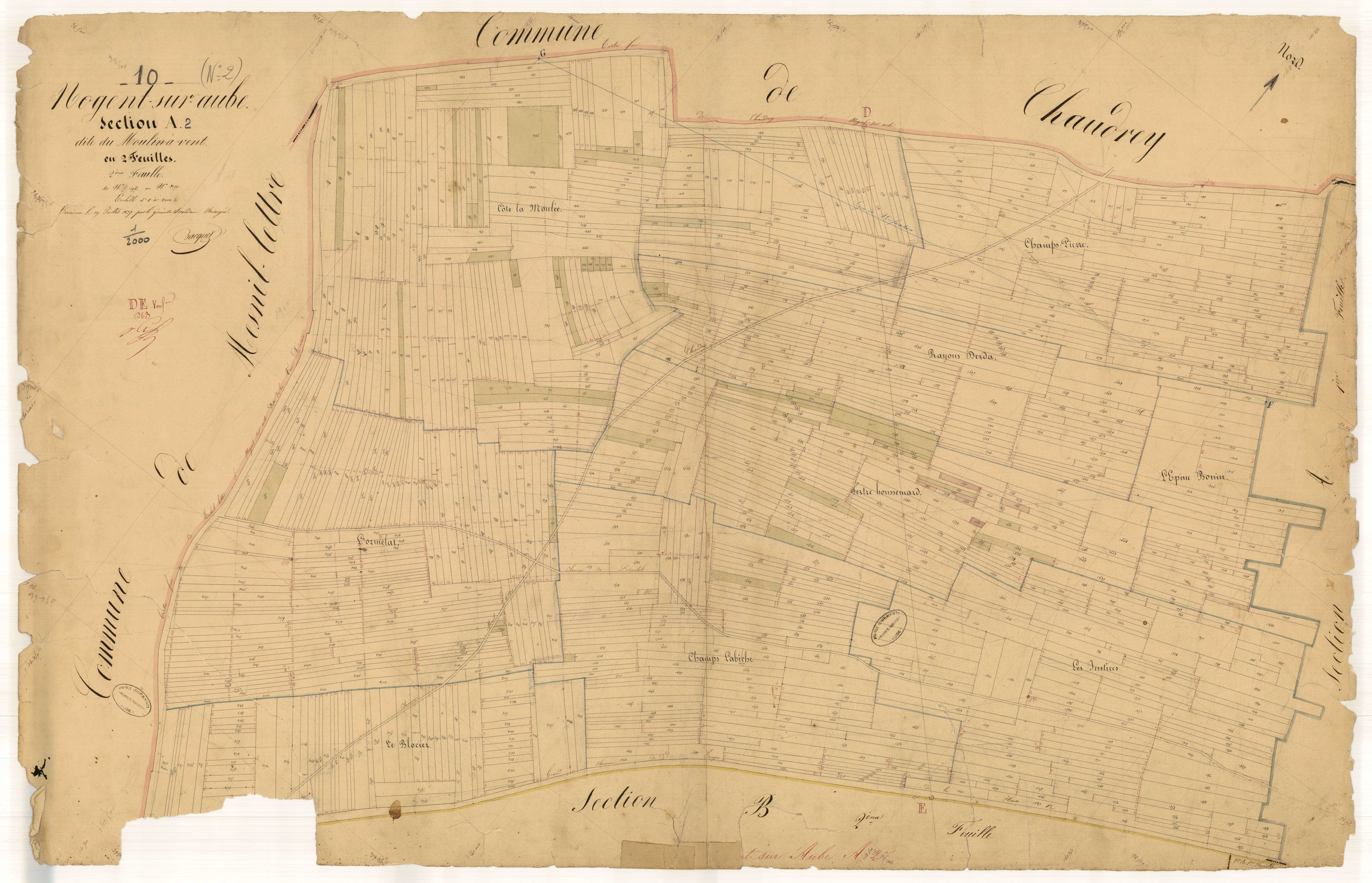 Nogent-sur-Aube, section A dite du Moulin-à-vent, feuille n° 2, parcelles n°1196-2190