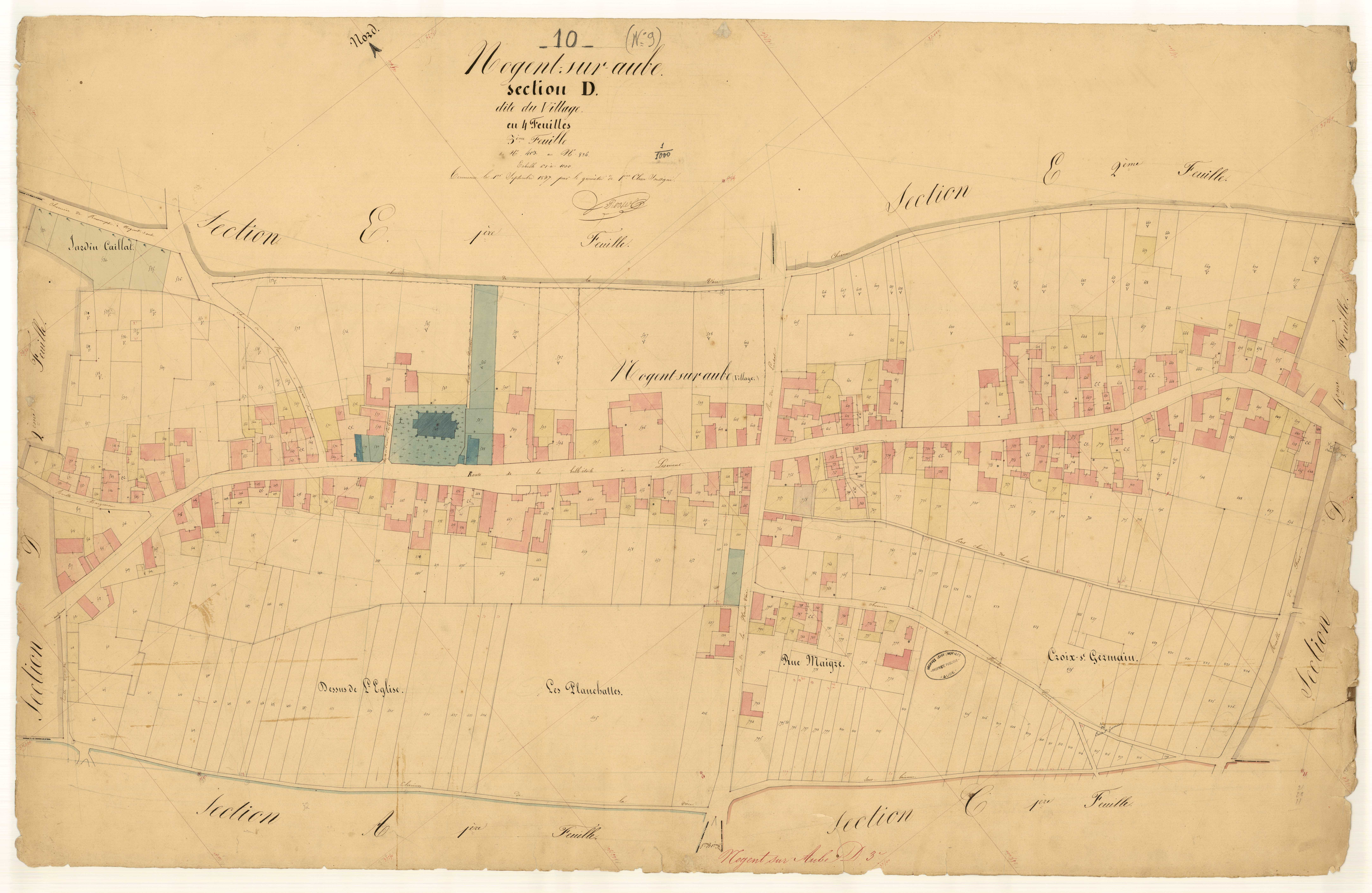 Nogent-sur-Aube, section D dite du village, feuille n° 3, parcelles n°413-836