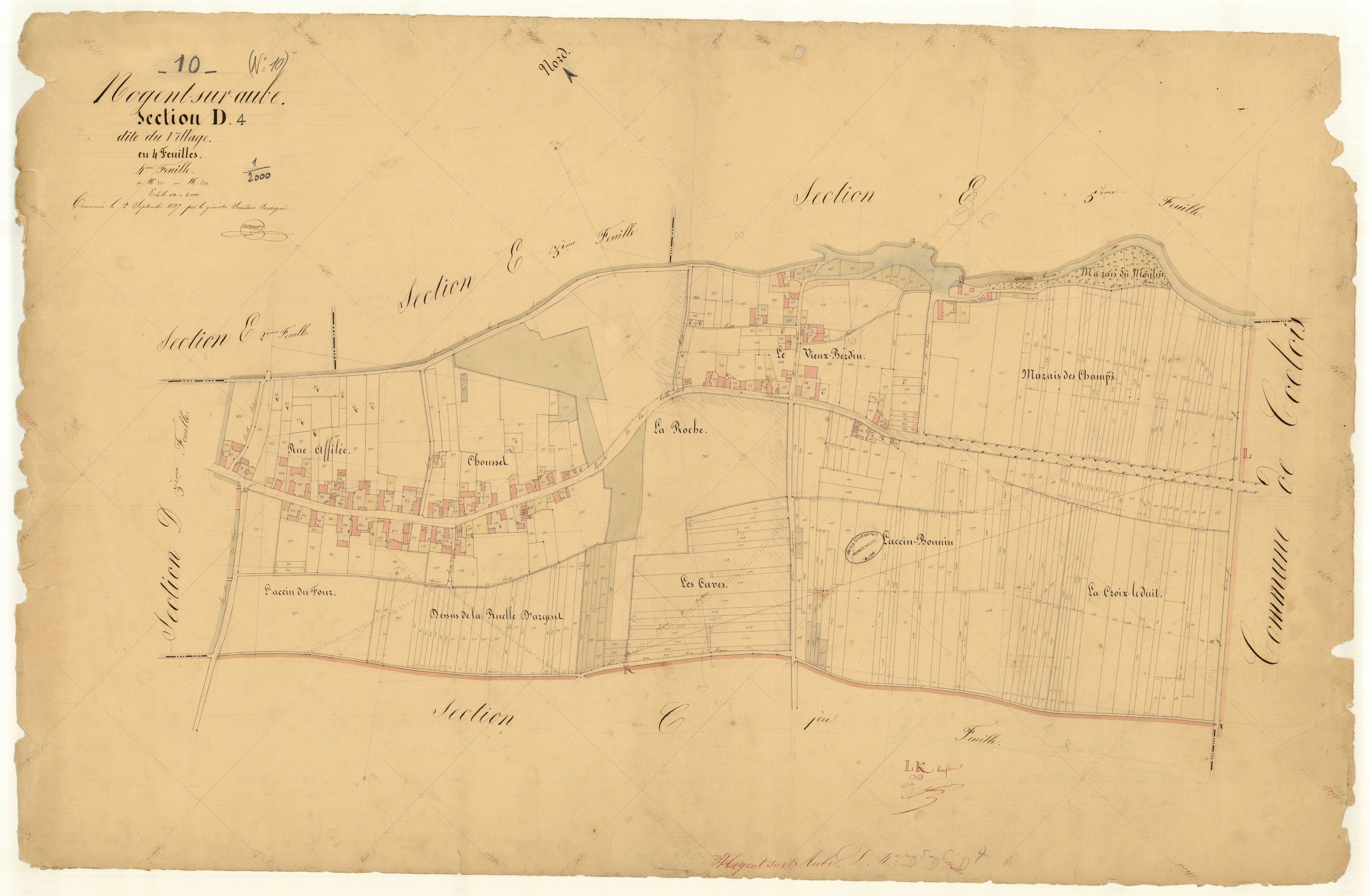 Nogent-sur-Aube, section D dite du village, feuille n° 4, parcelles n°837-1283