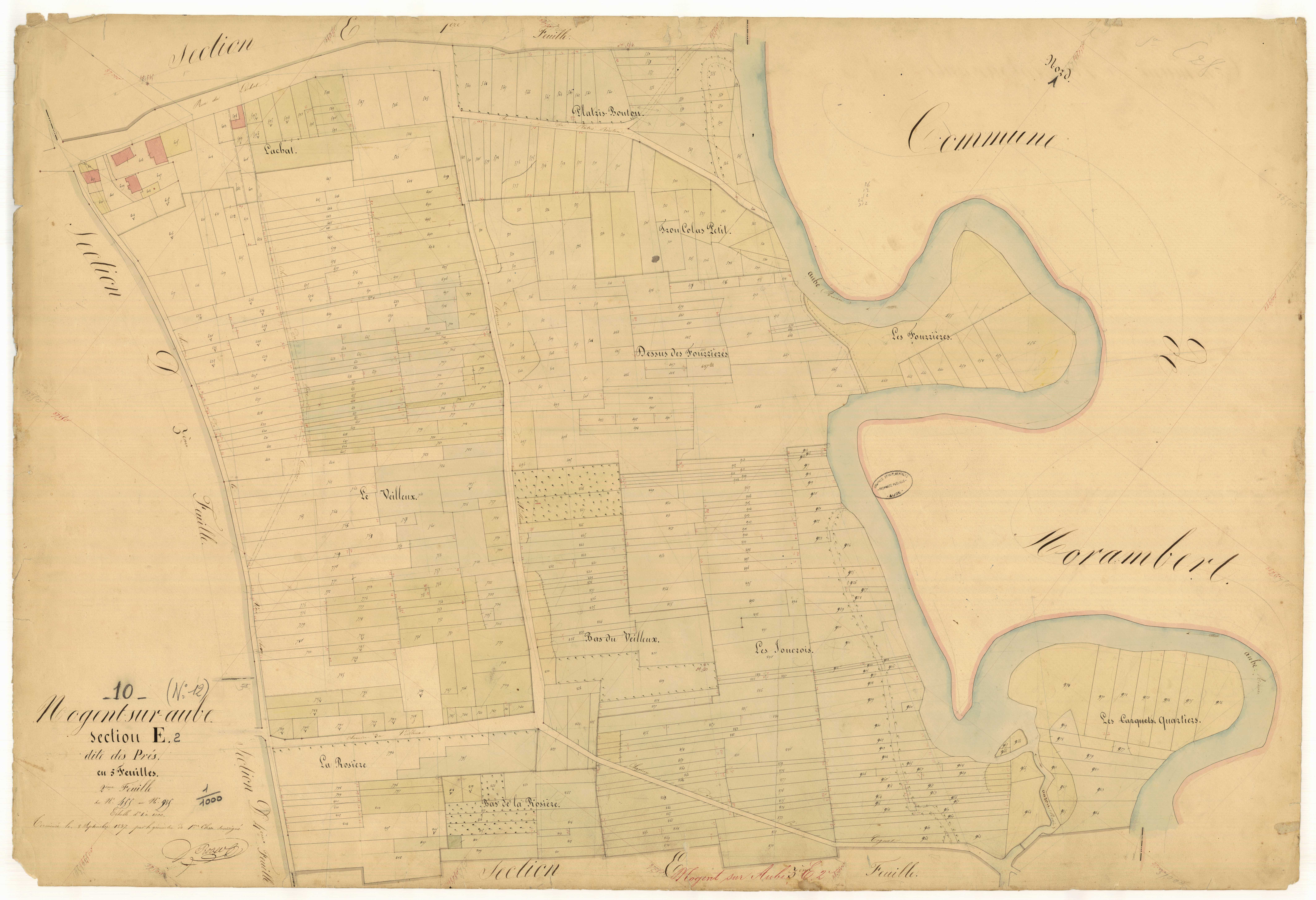 Nogent-sur-Aube, section E dite des Prés, feuille n° 2, parcelles n°455-985